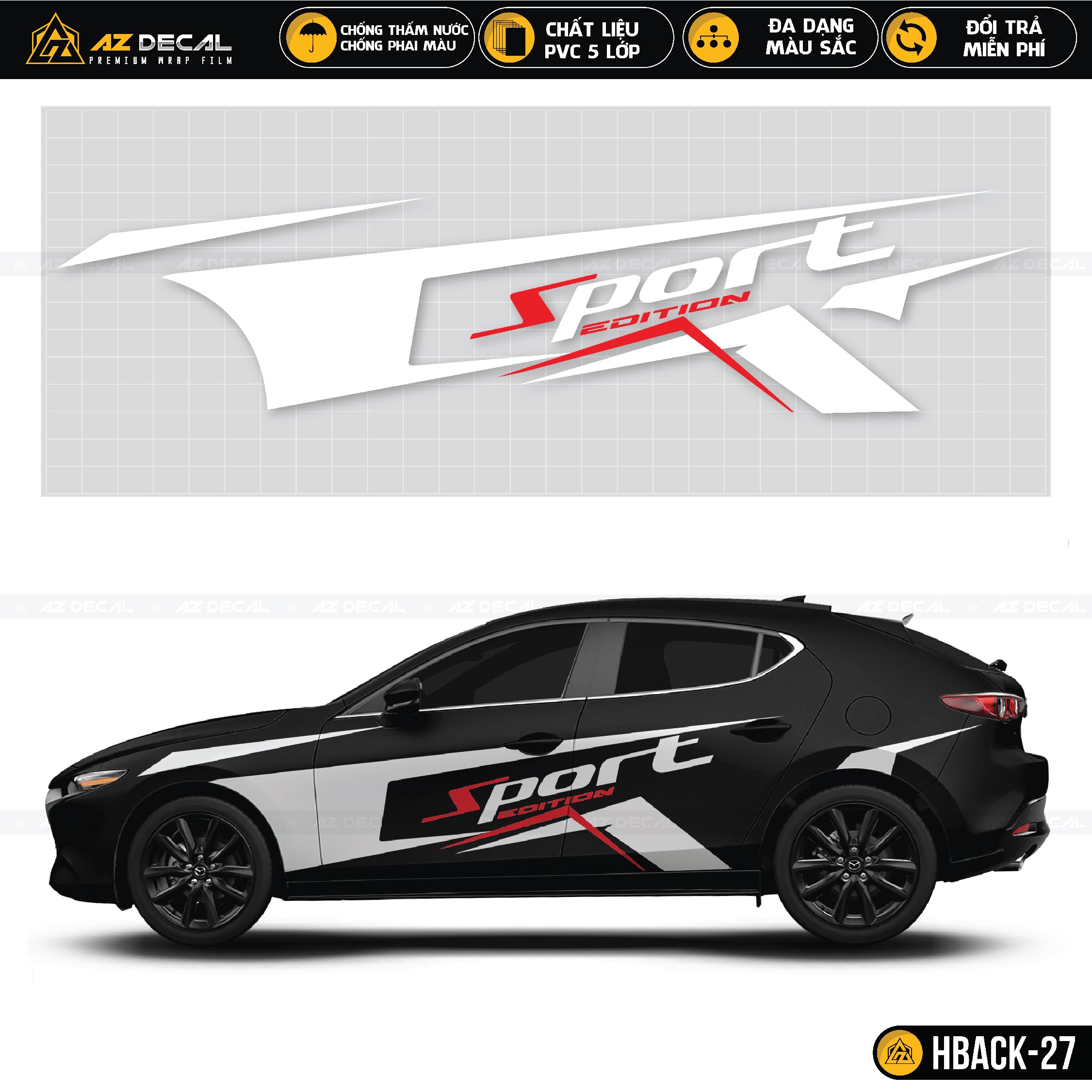 Mua decal Sport Edition dán cửa xe ô tô Hatchback đen