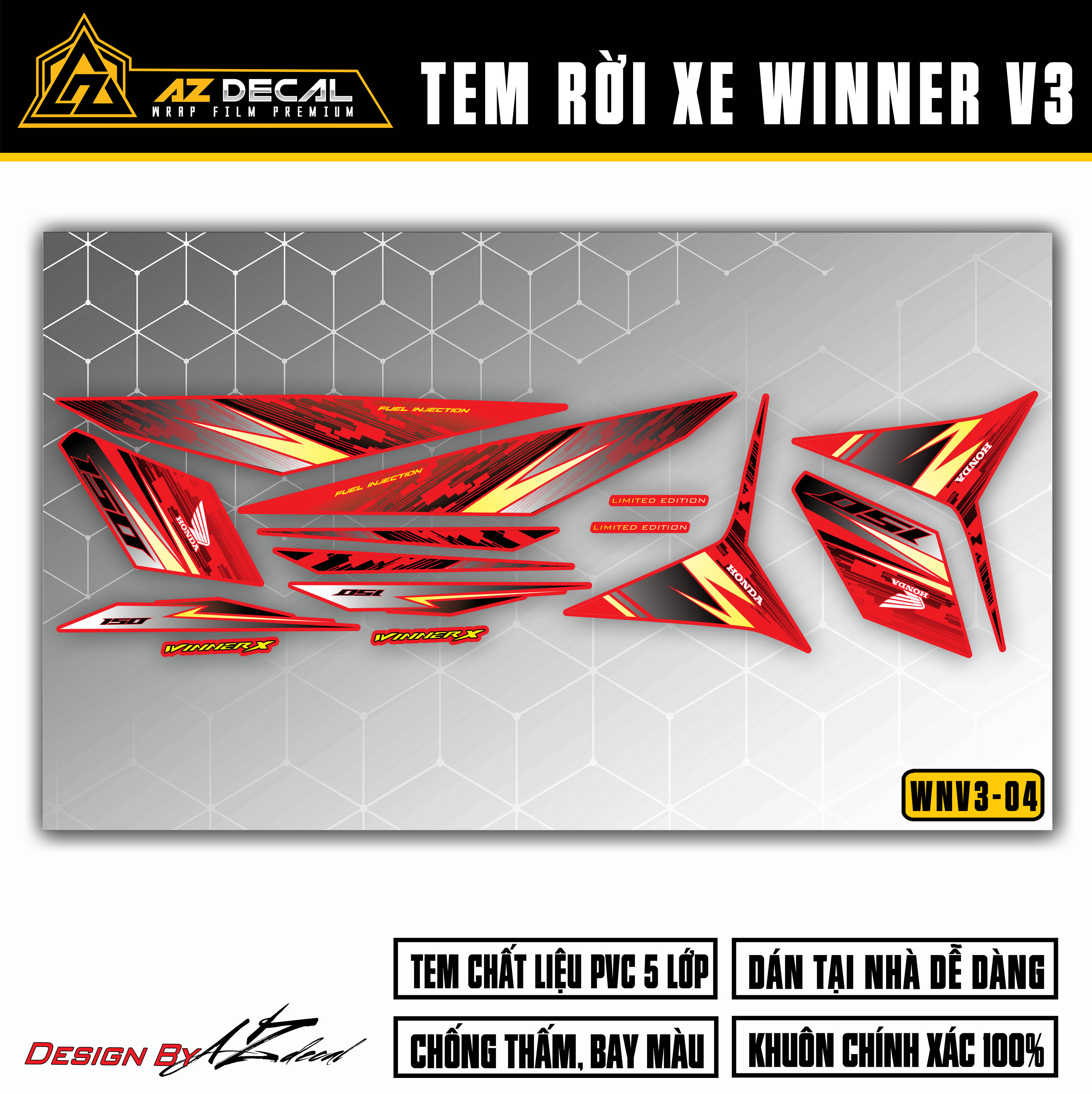 Decal dán xe Winner v3 màu đen đỏ