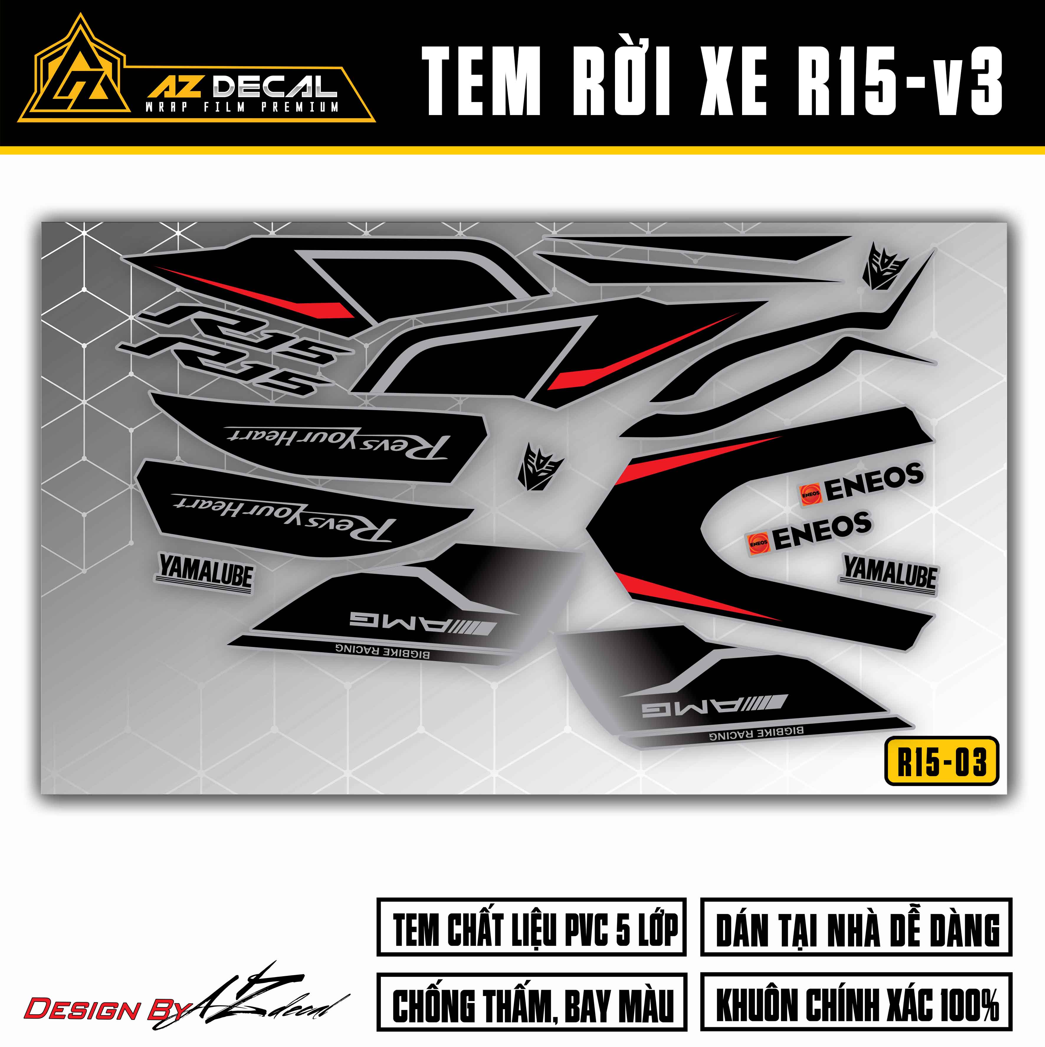 Decal xe R15 V3 Xám Đen mẫu AMG