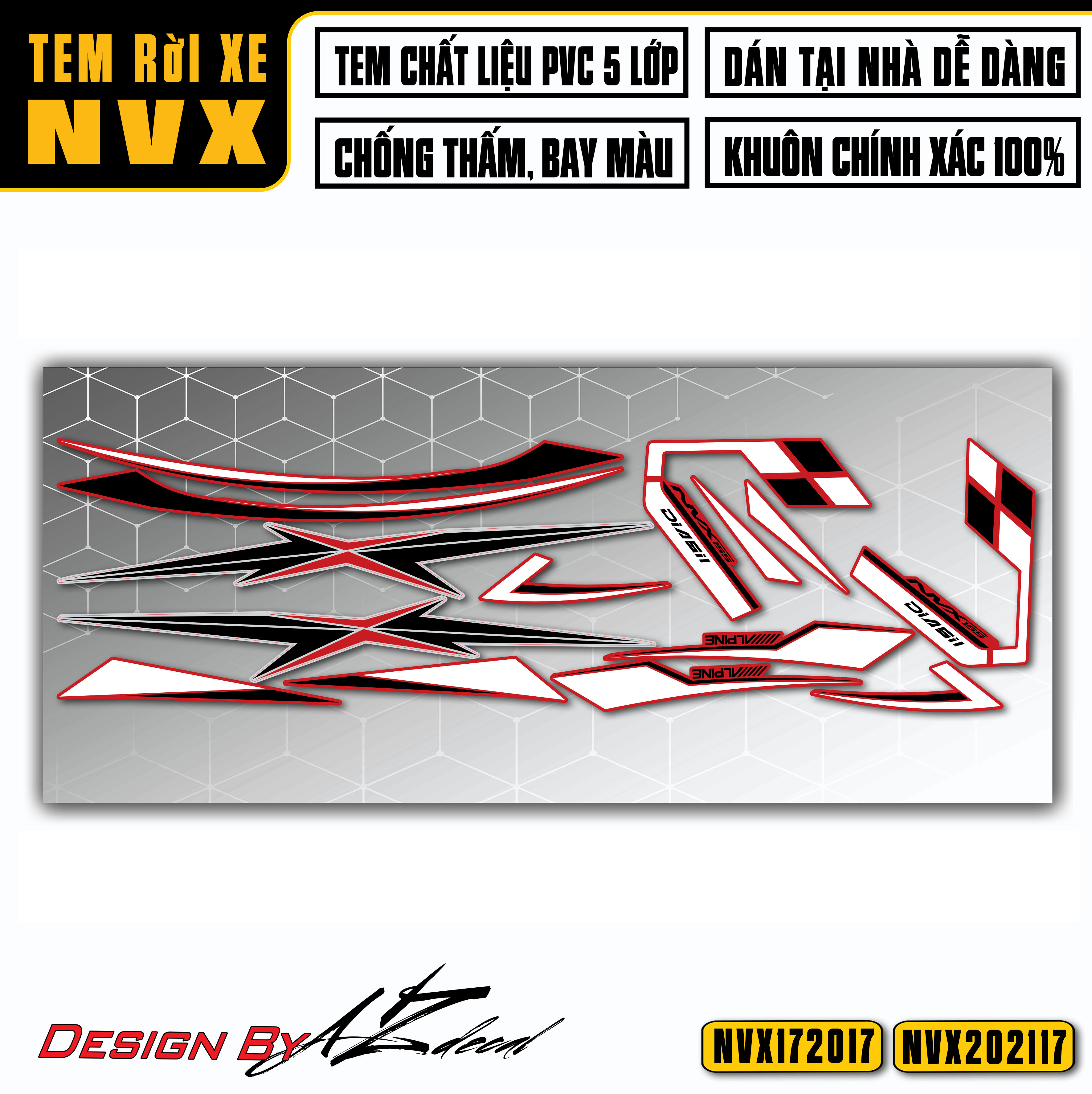 Decal đen trắng dán xe Yamaha NVX 155 125 màu đỏ