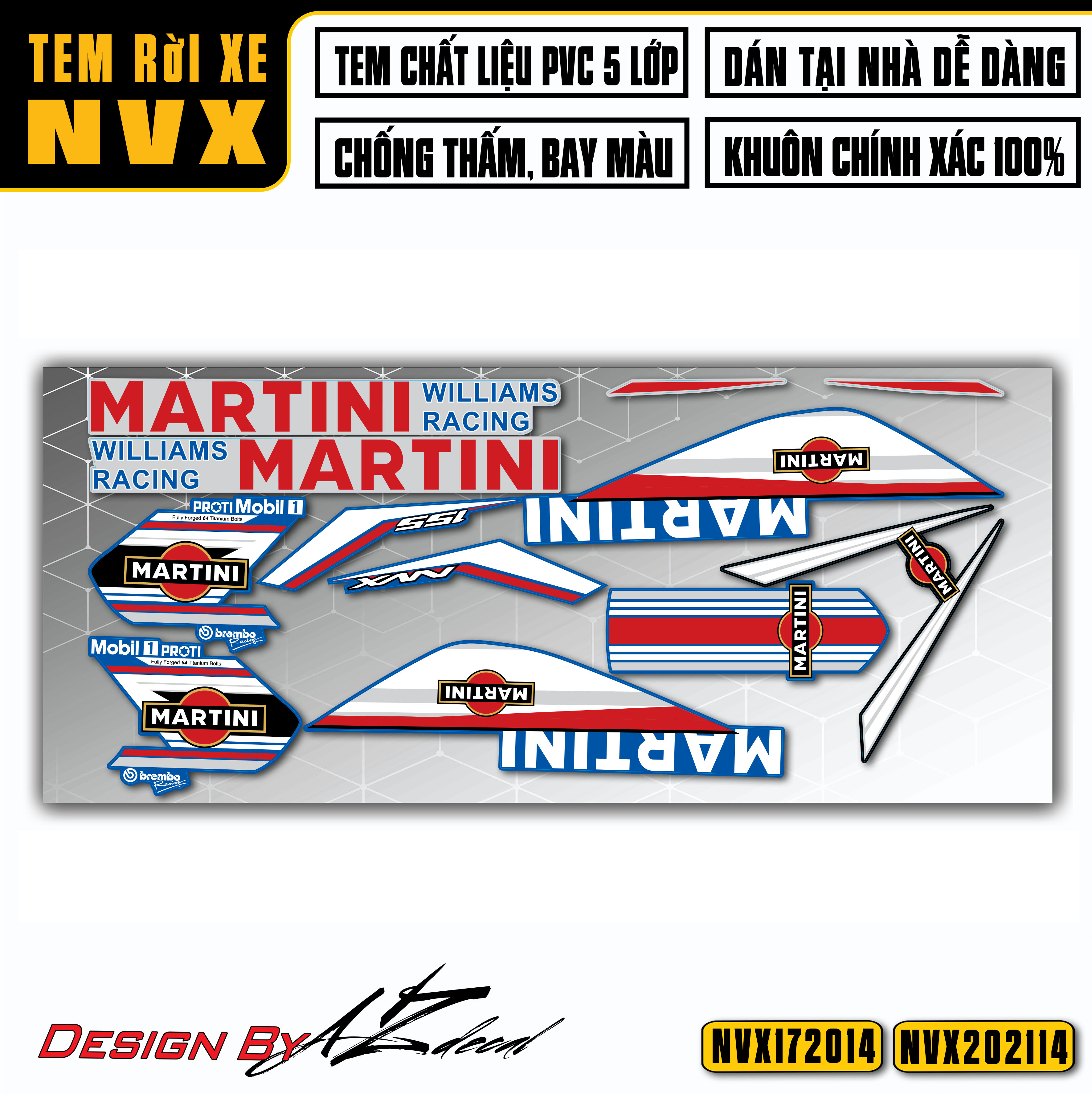 Dán decal xe NVX xanh dương mẫu Martini