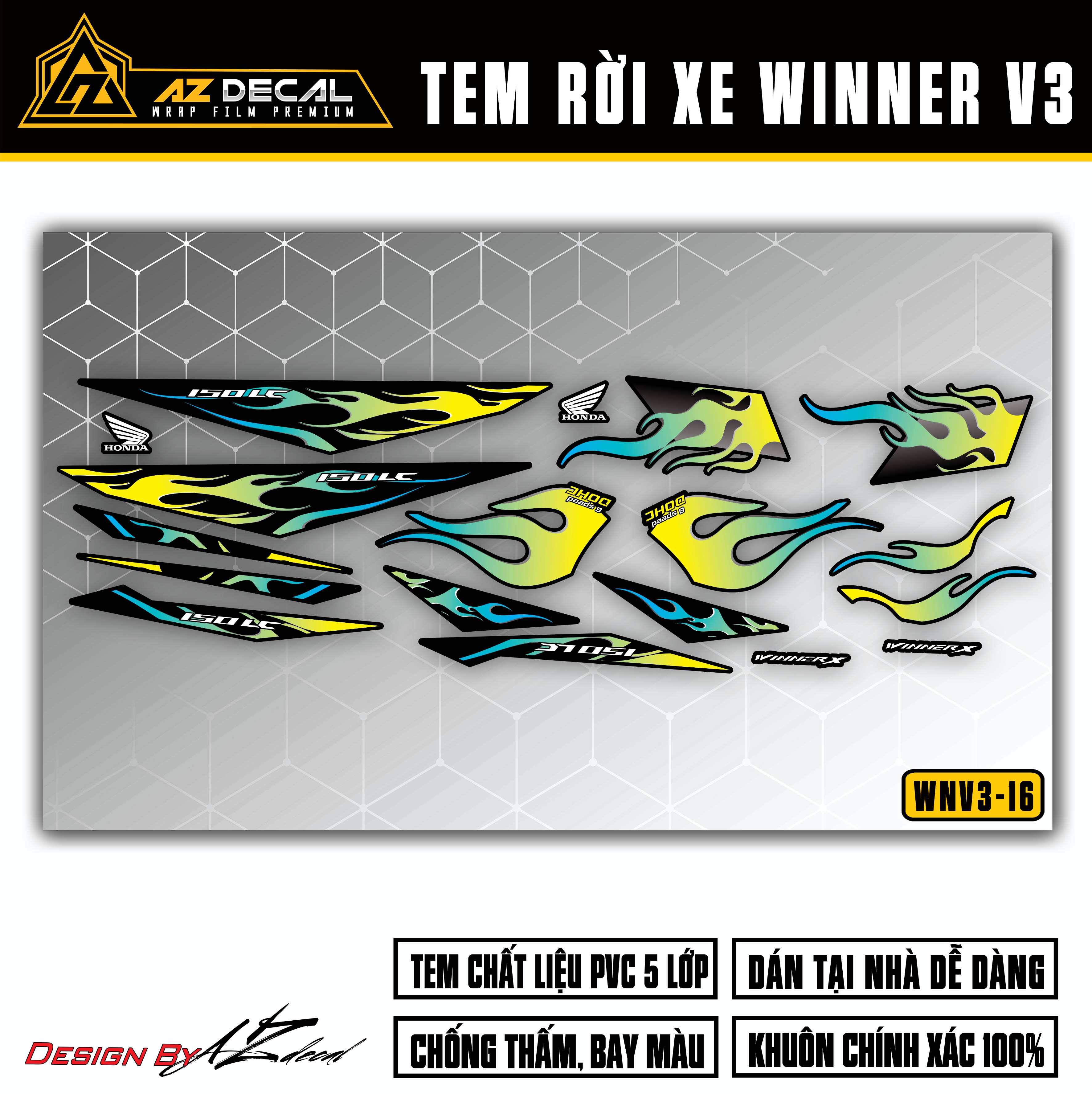 Decal dán Winner v3 - Winner X 2022 màu vàng xanh (nền đen)