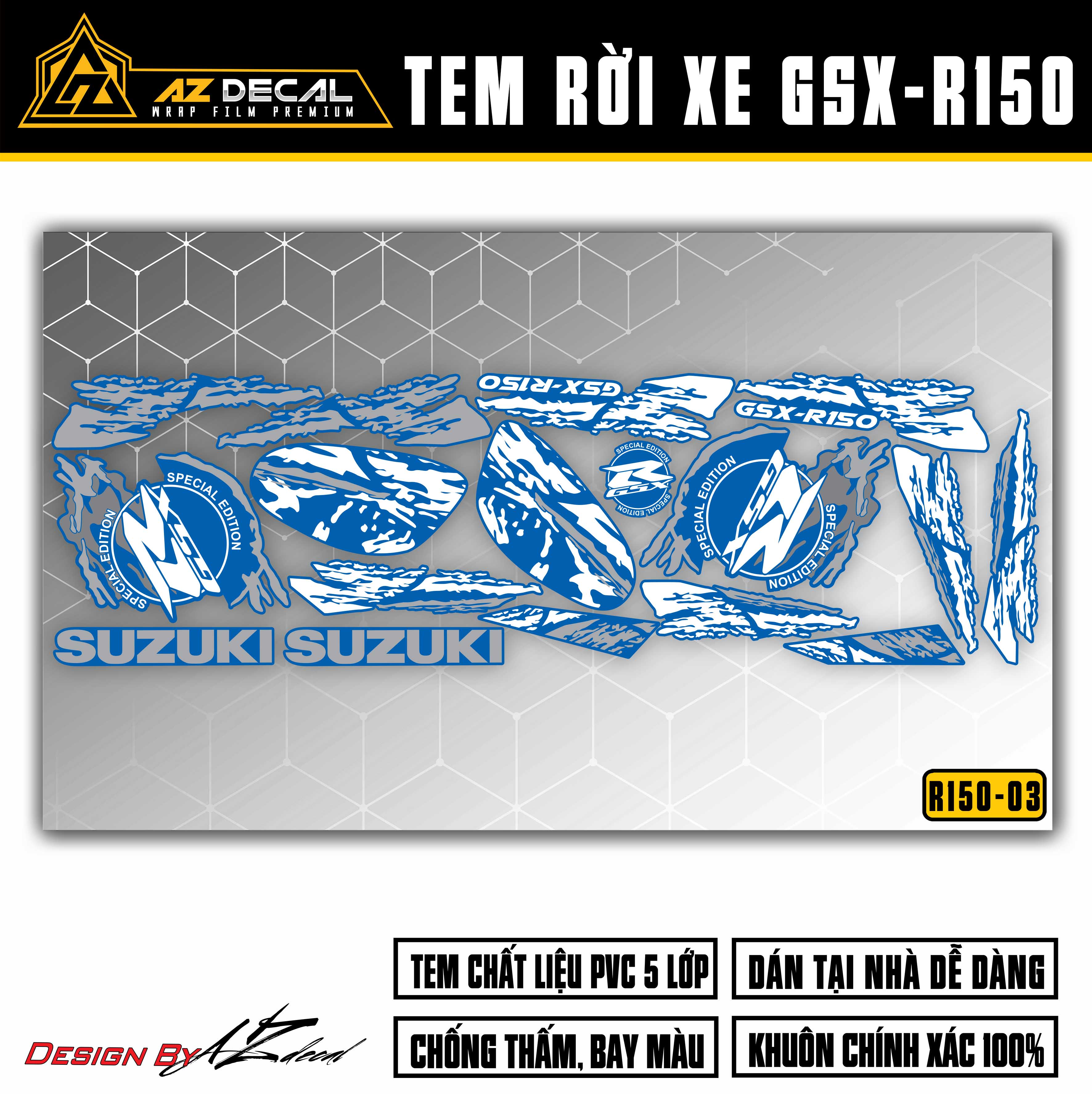 Chi tiết mẫu tem GSX R150 Special Edition cho xe xanh