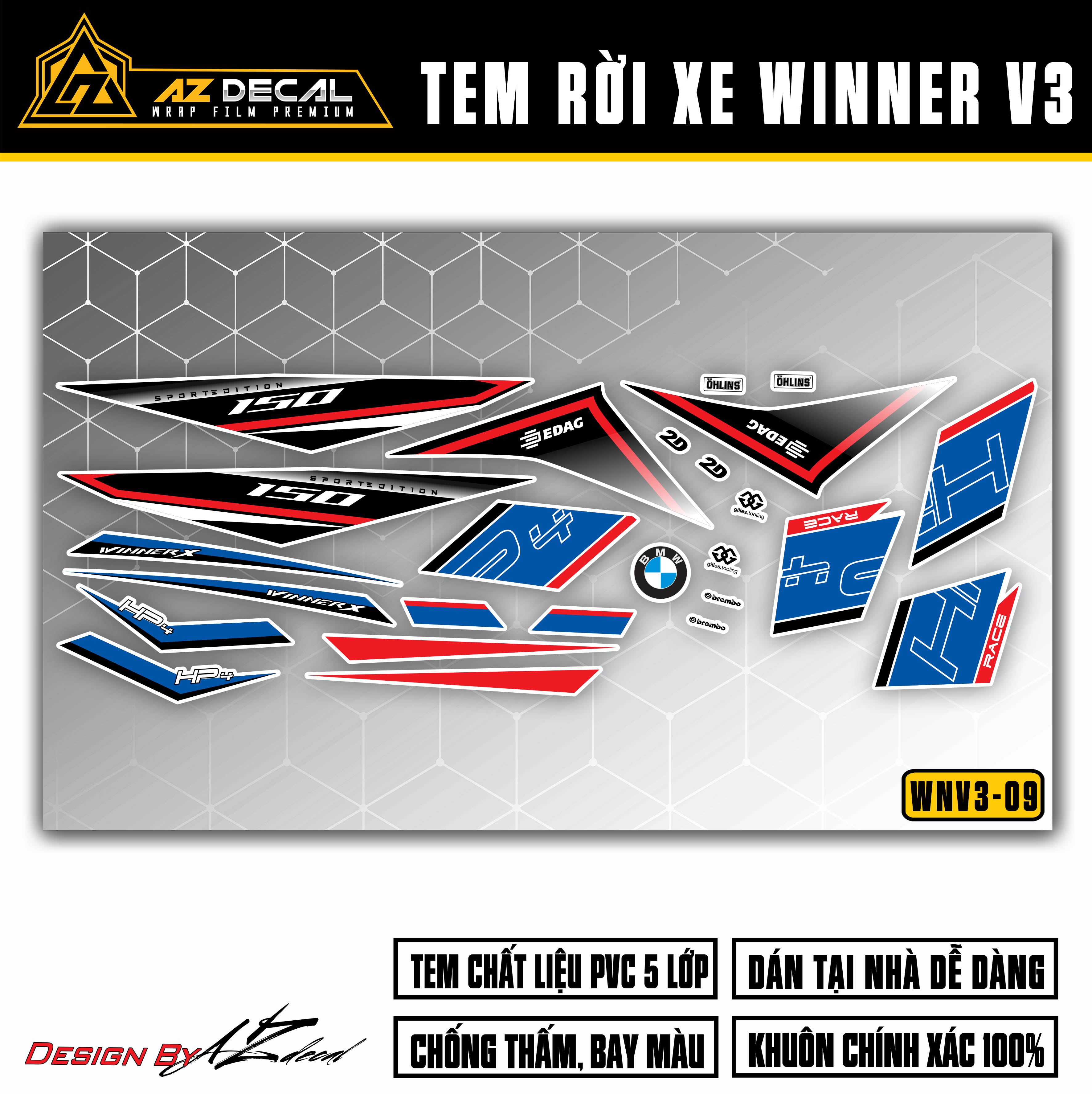 Tem HP4 dán xe Winner v3 - Winner X 2022 màu xanh đen (nền trắng)