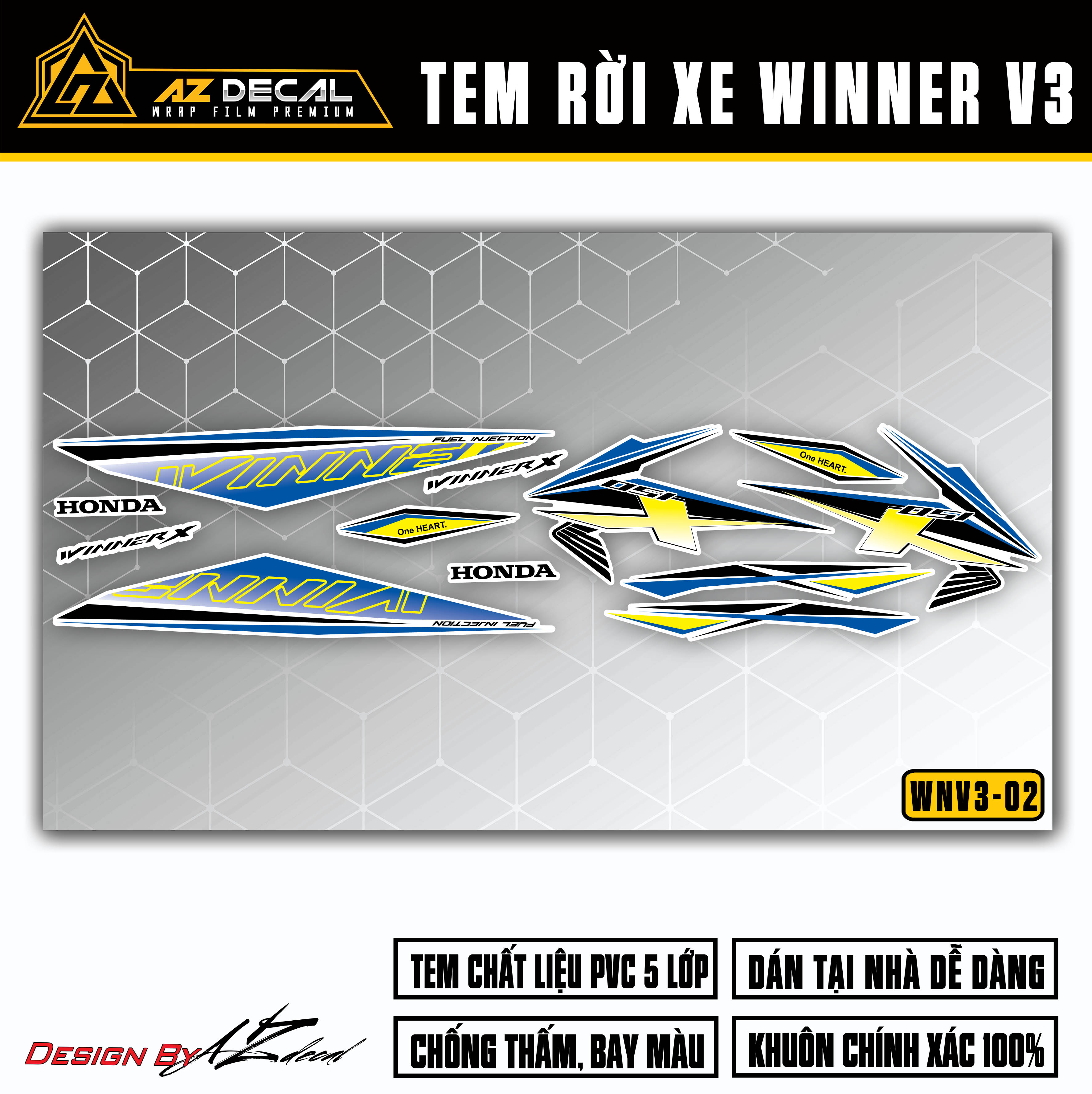 Tem xe Winner X 2022 - Winner V3 xanh trắng