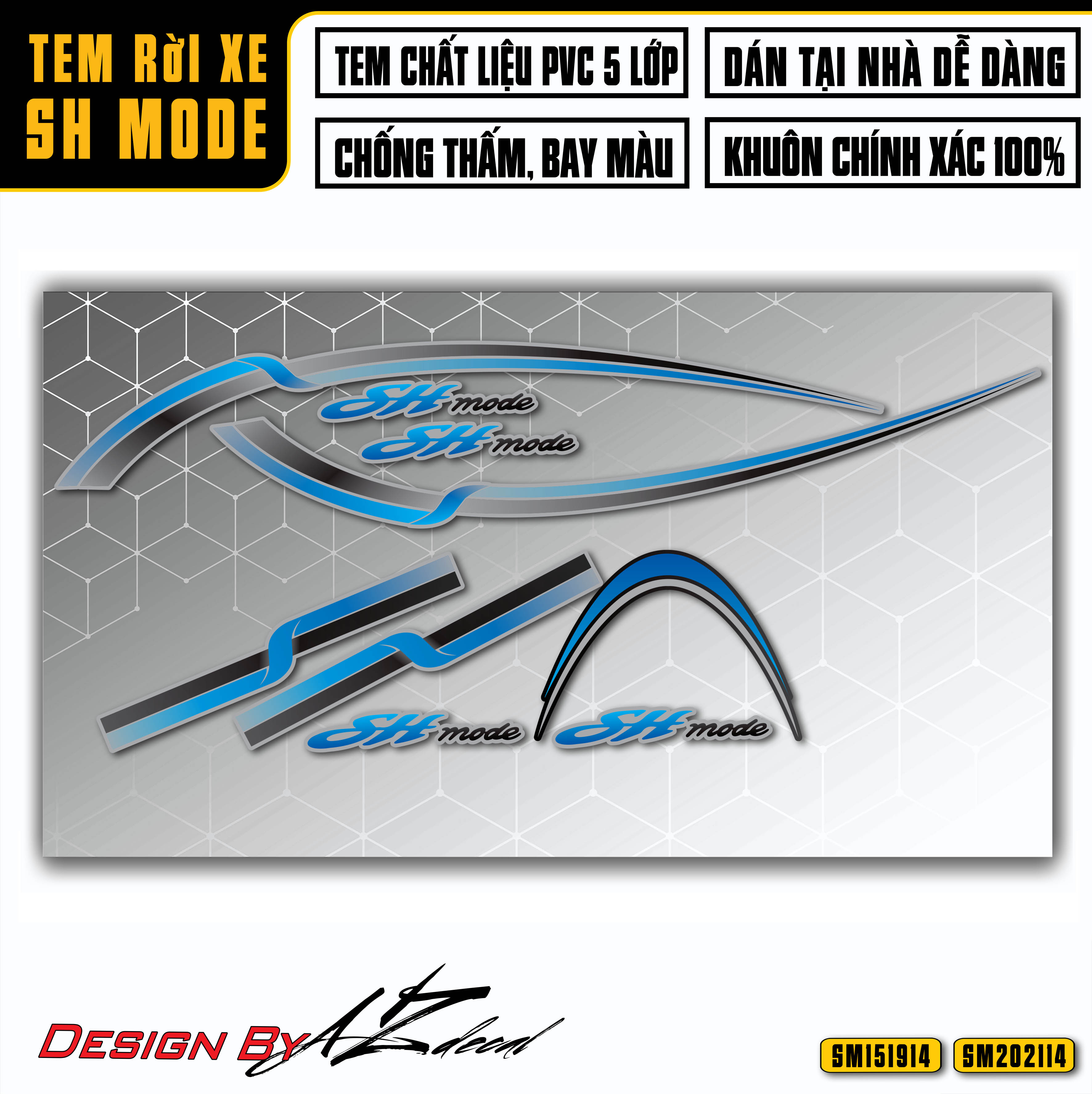 Decal xe SH Mode đẹp mẫu tem chỉ màu xanh