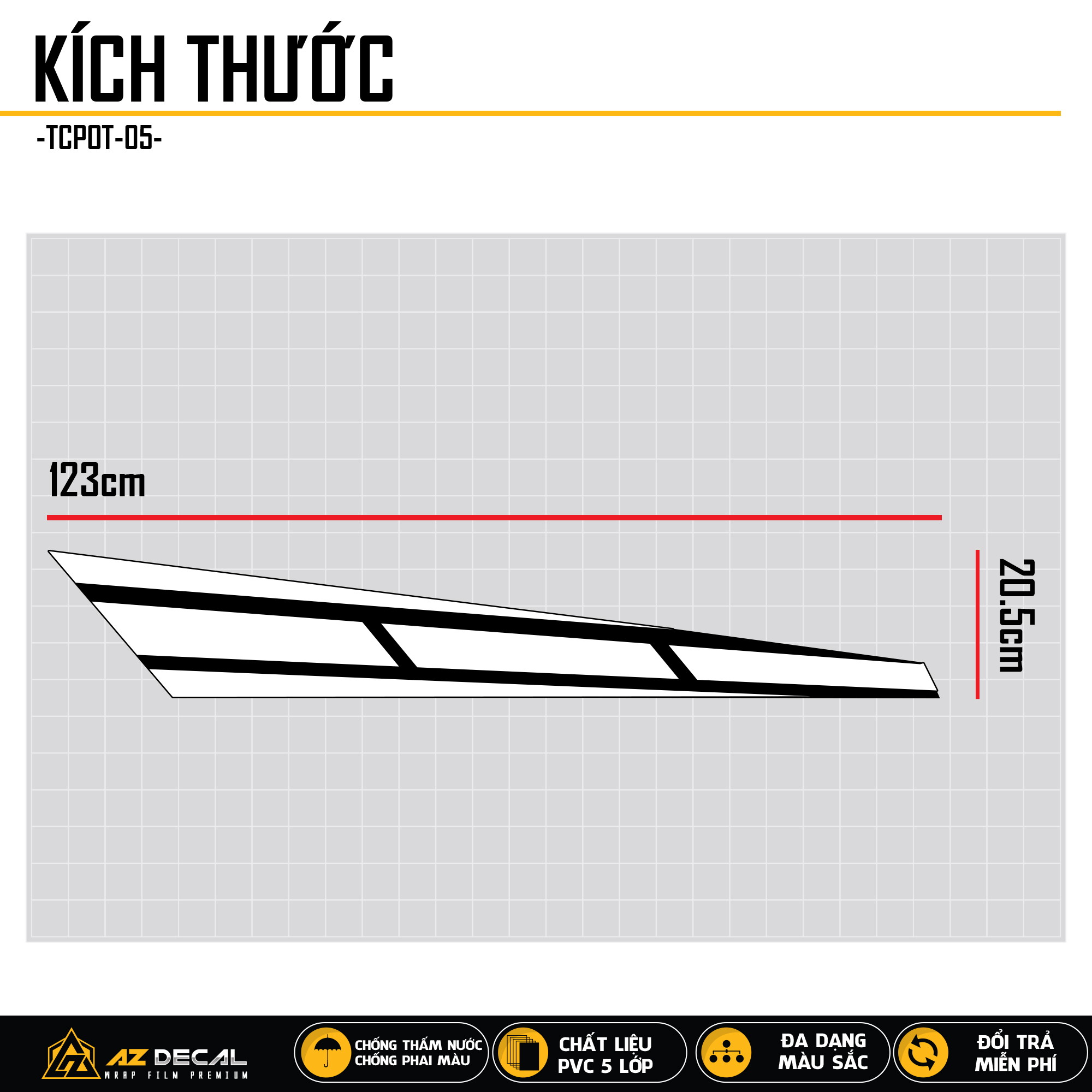 Kích thước mẫu tem dán nắp capo xe hơi phong cách hiện đại