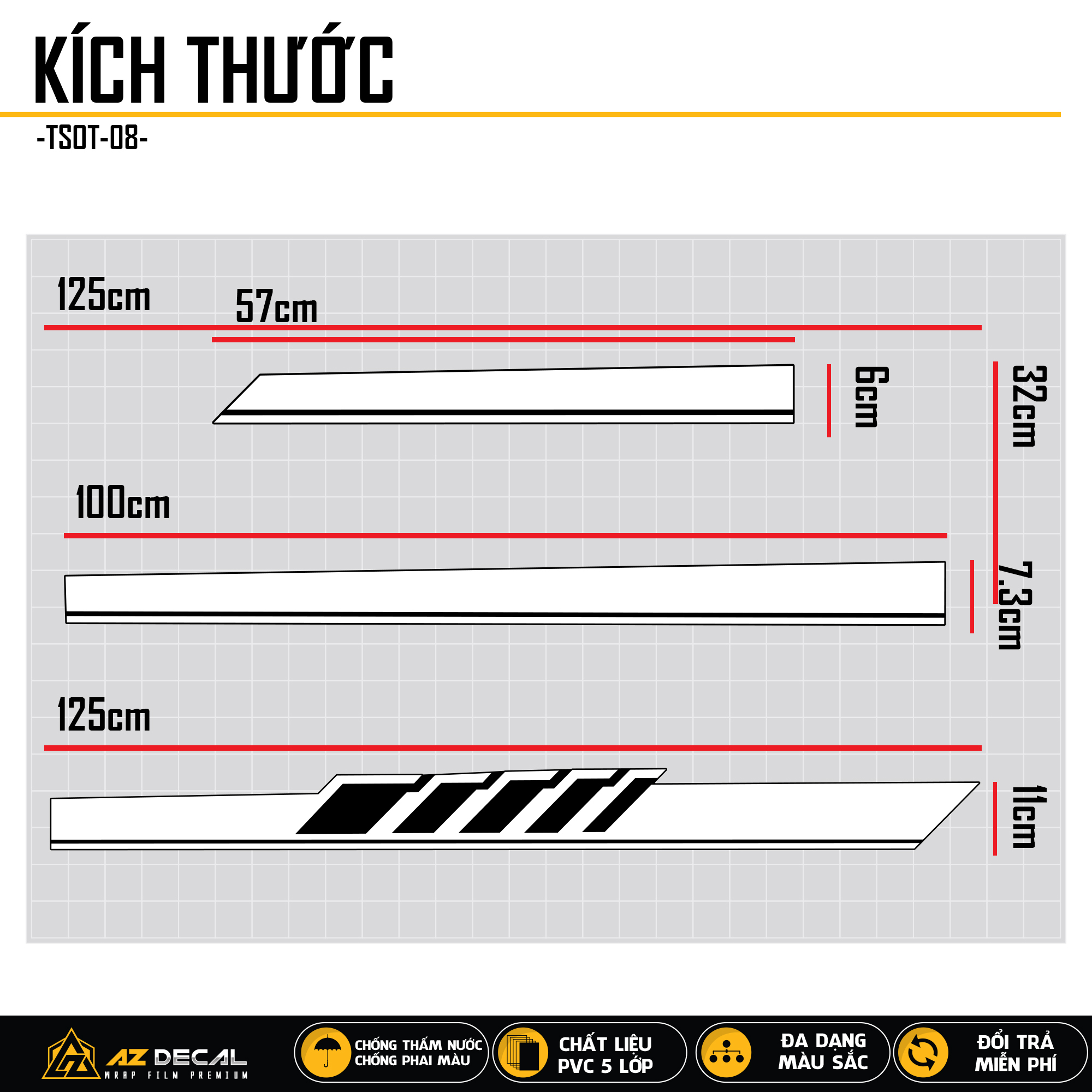 Kích thước mẫu decal dán sườn xe hơi thiết kế năng động