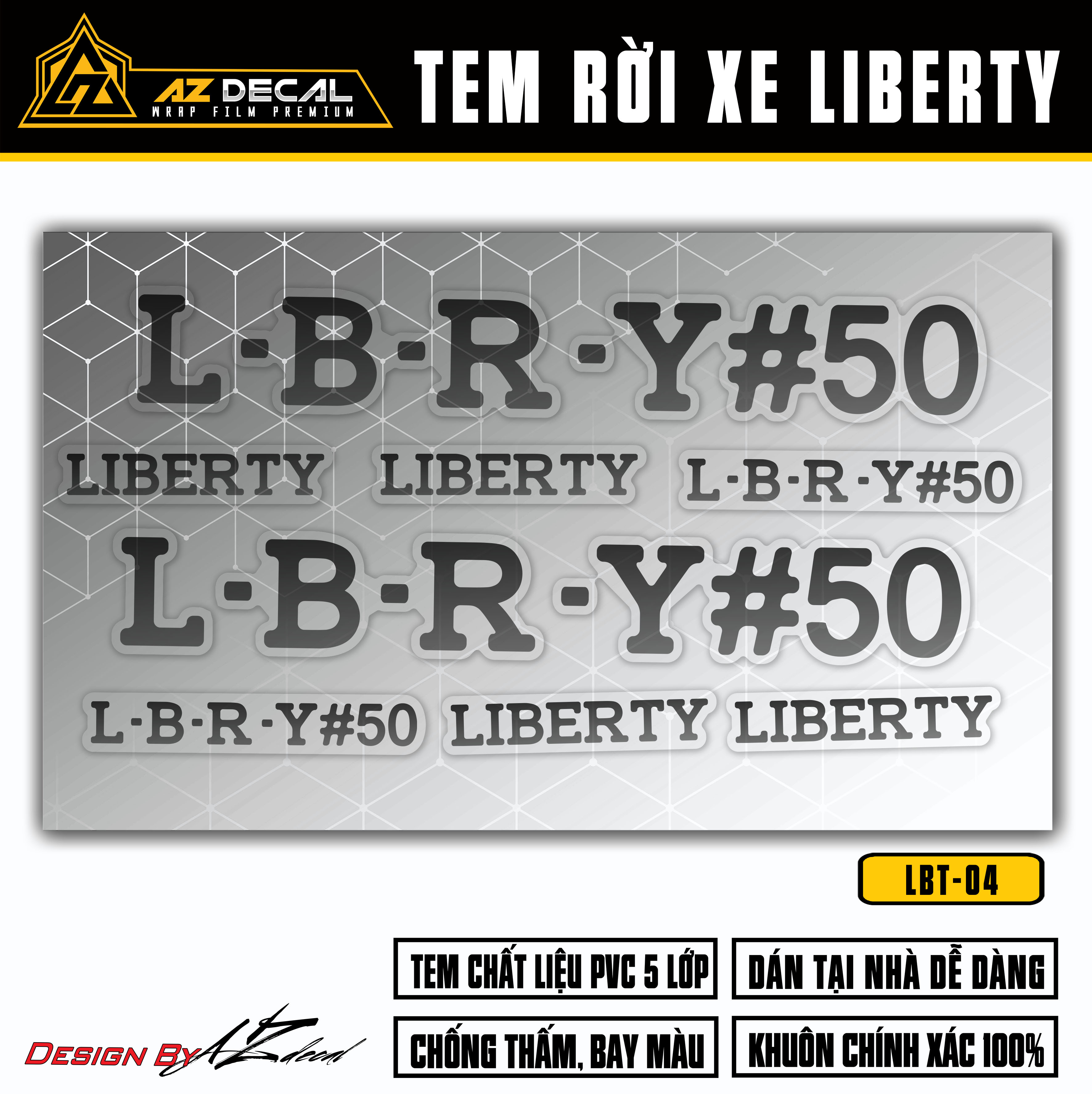 Tem xe Liberty chữ L-B-R-Y #50 màu đen (nền trong)