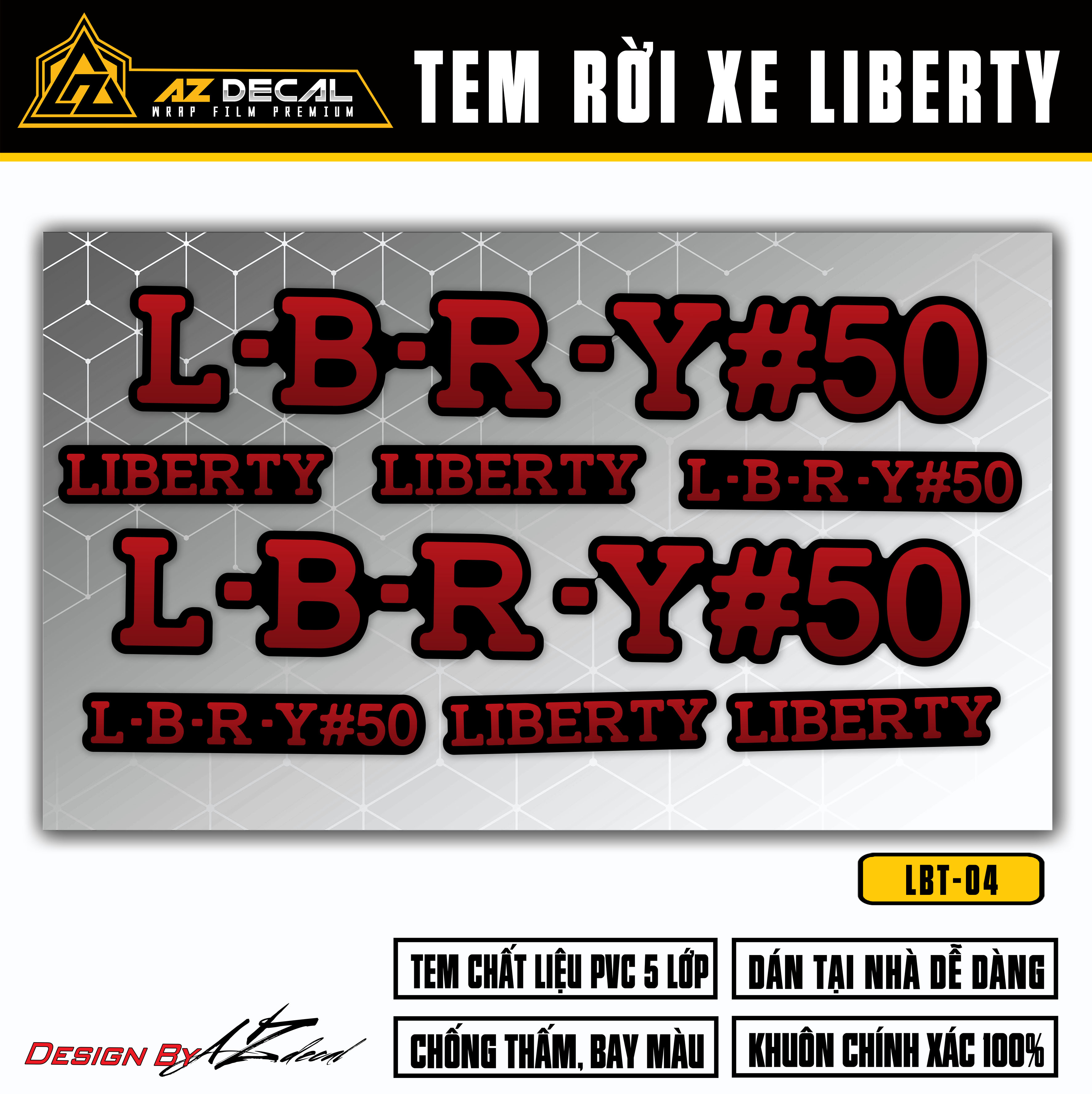 Tem L-B-R-Y #50 dán xe Liberty chữ đỏ nền đen