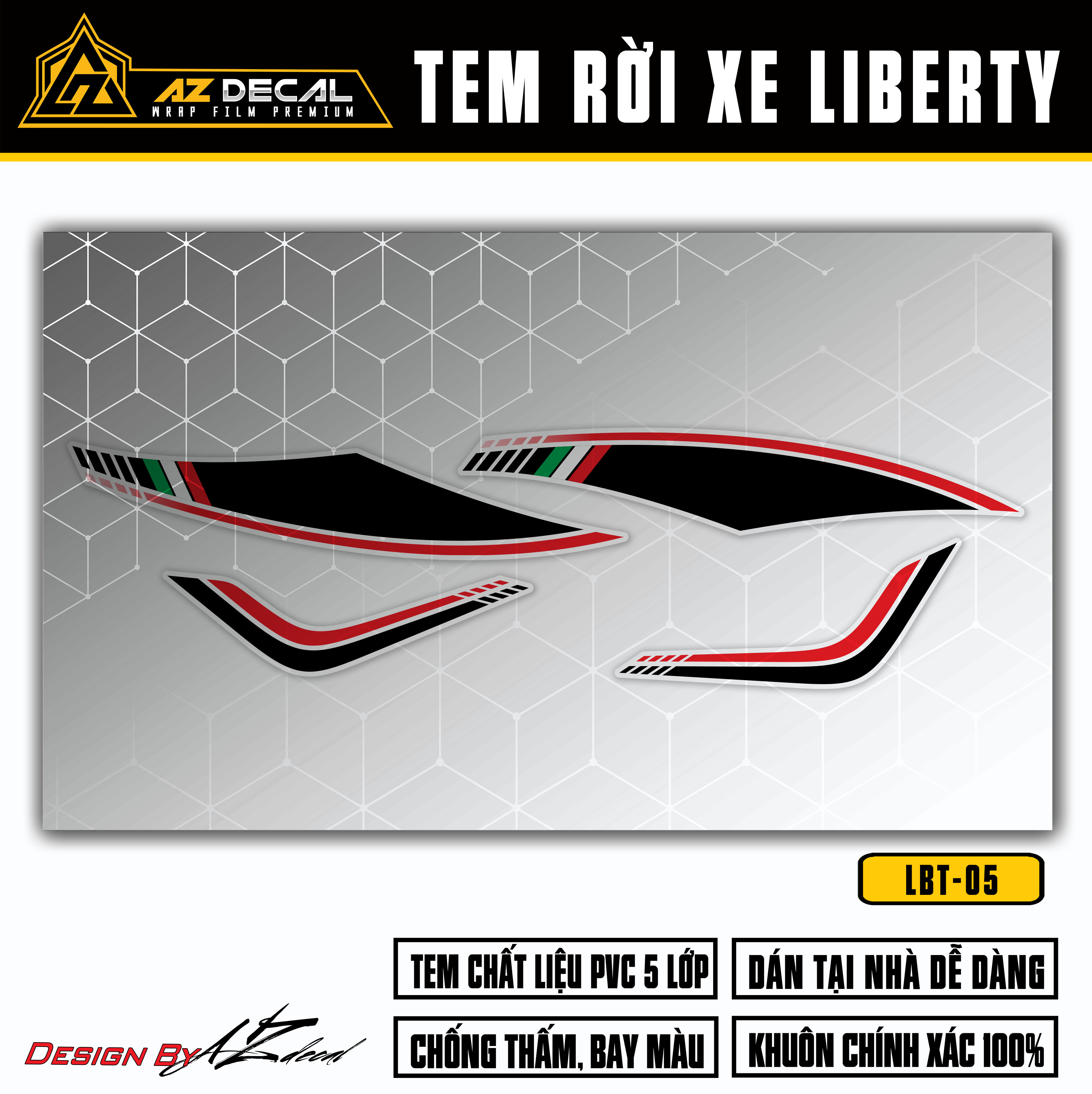 Chi tiết mẫu tem rời Liberty 125 màu đen đỏ (nền trong)