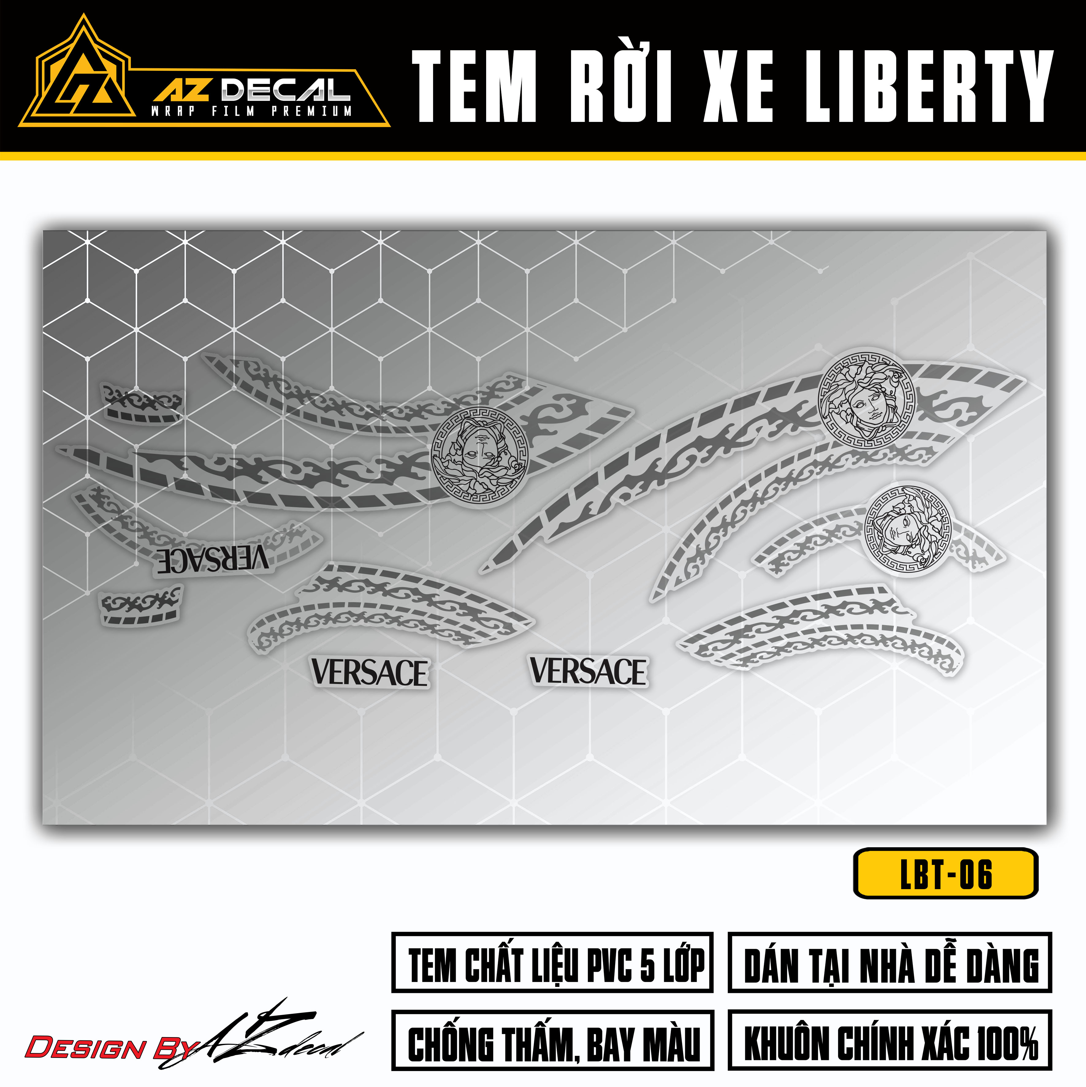 Chi tiết mẫu tem dán xe Liberty màu xám (nền trong)