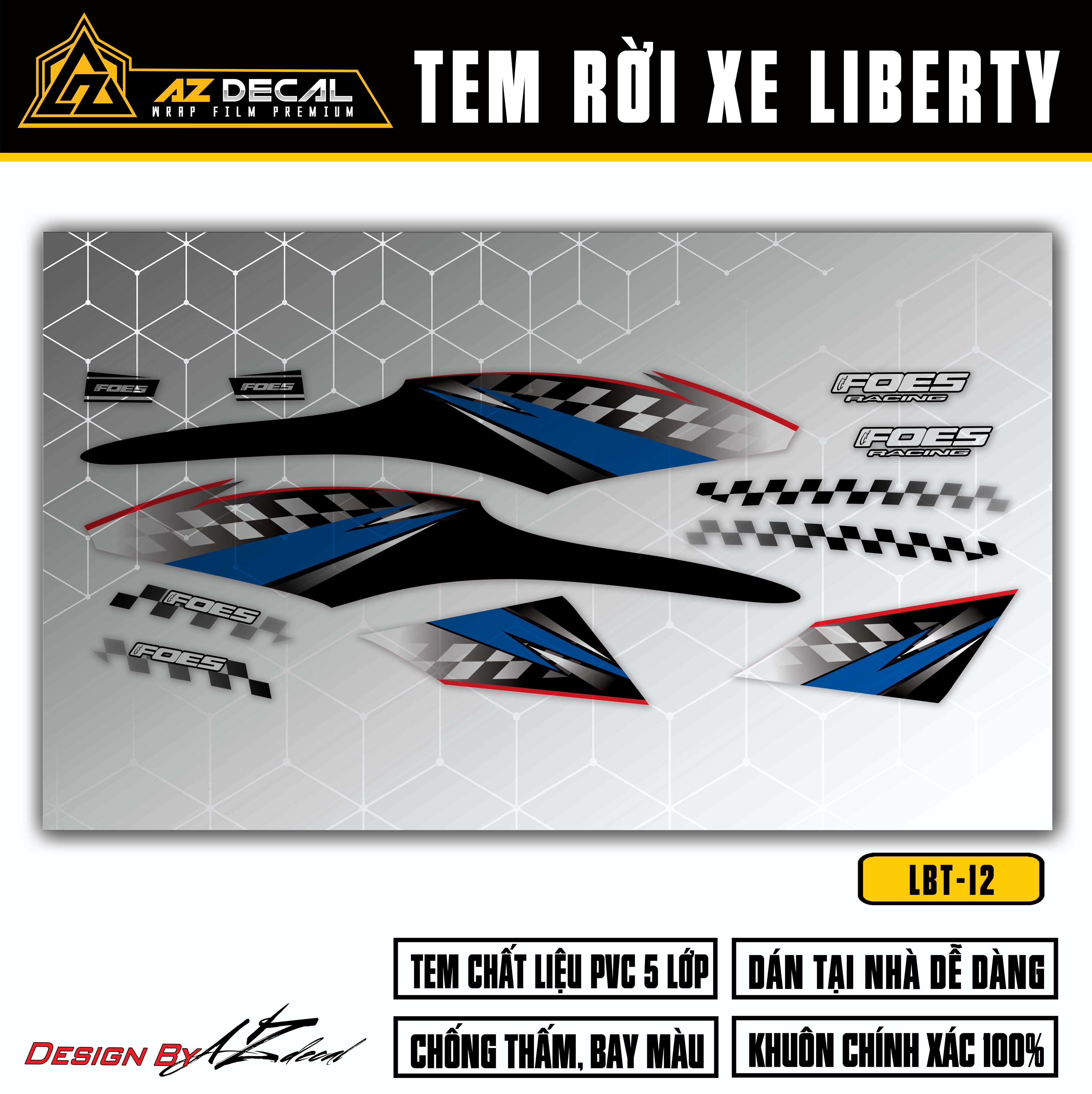 Dán đề can xe Liberty 125 phong cách Foes Racing xanh đen (nền trong)