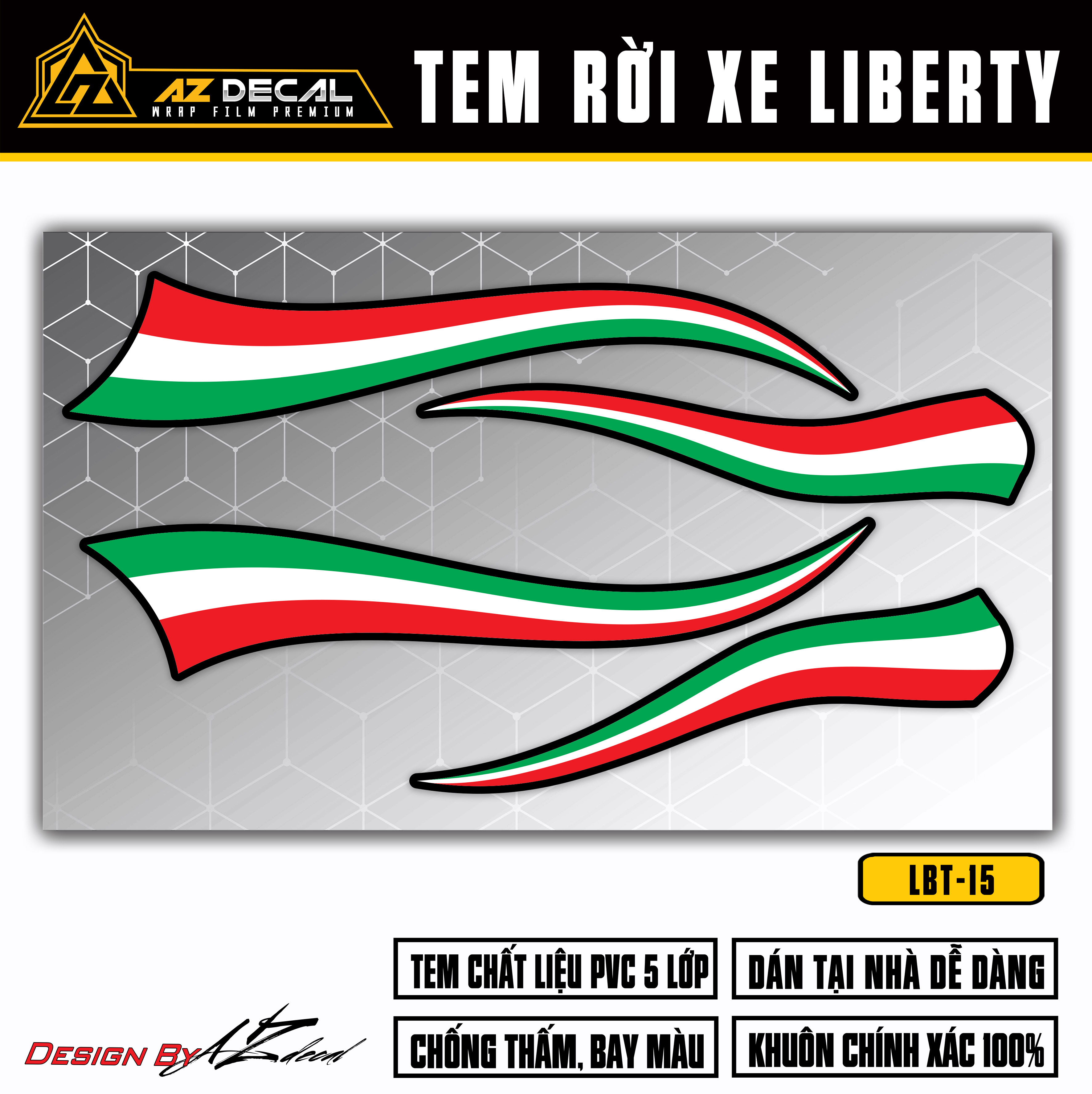 Tem rời Liberty 125 mẫu cờ italia nền đen