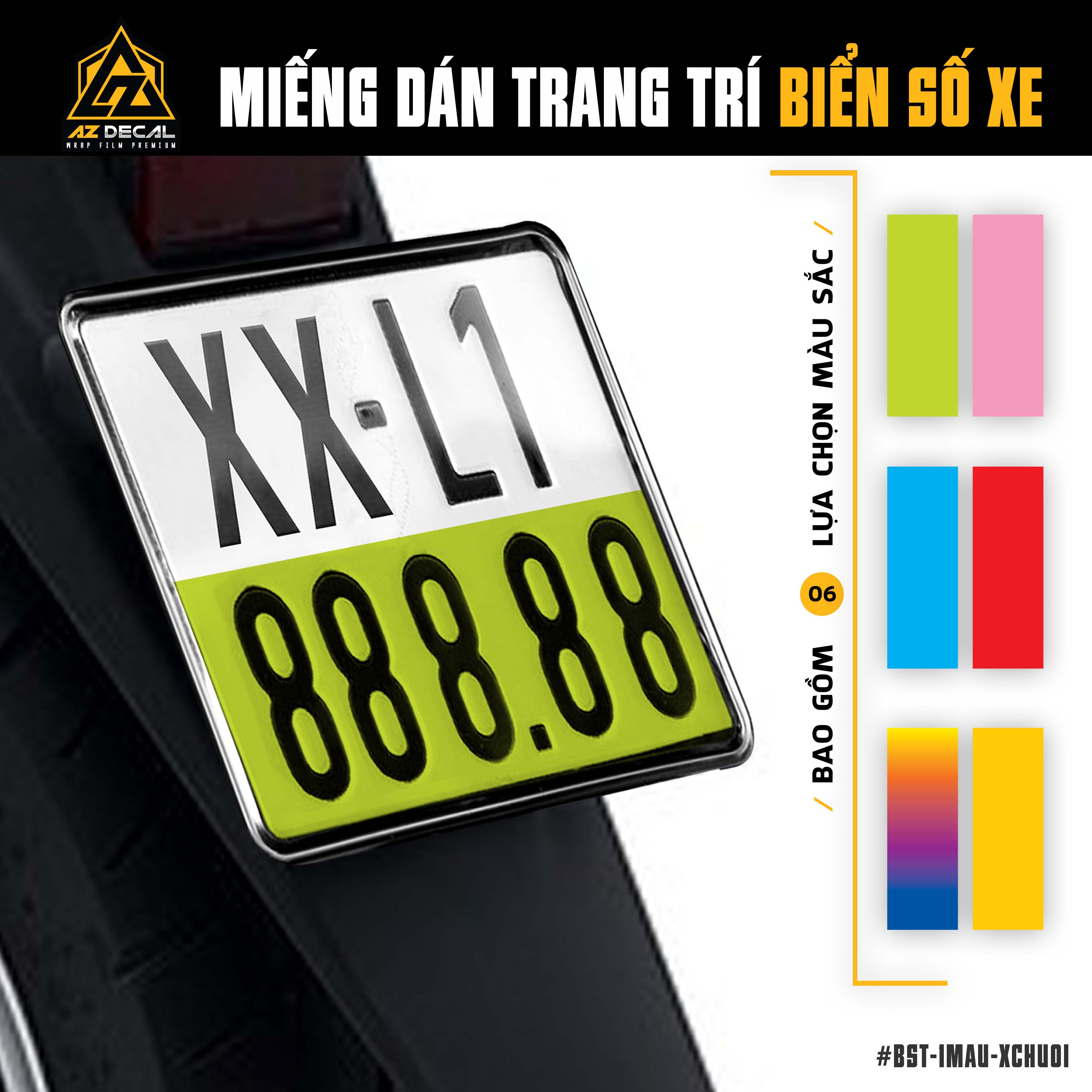 Decal dán biển số xe máy màu xanh chuối - xanh lá cây