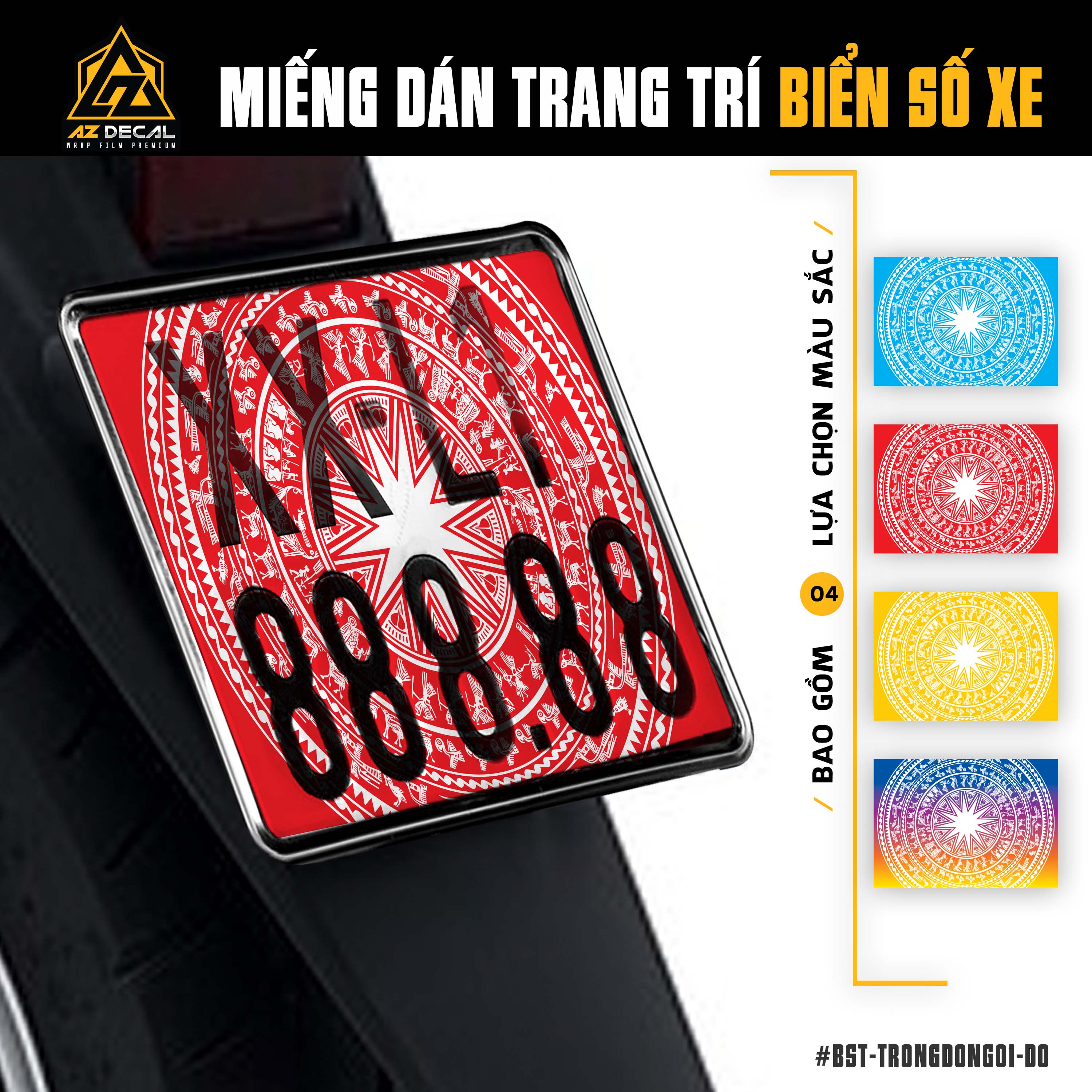 Decal dán biển số xe máy Trống Đồng màu đỏ