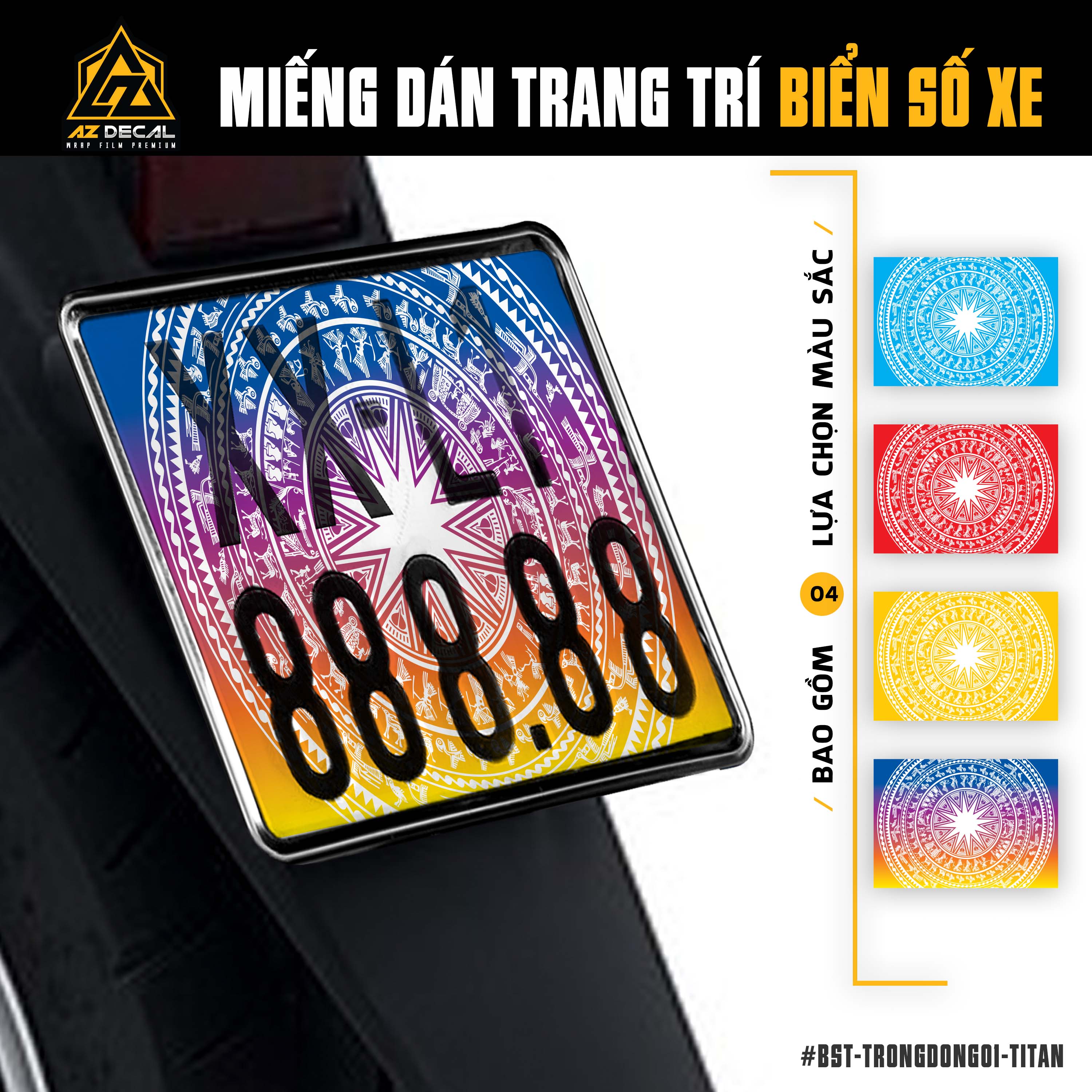 Decal dán biển số xe máy mẫu Trống Đồng màu Titan