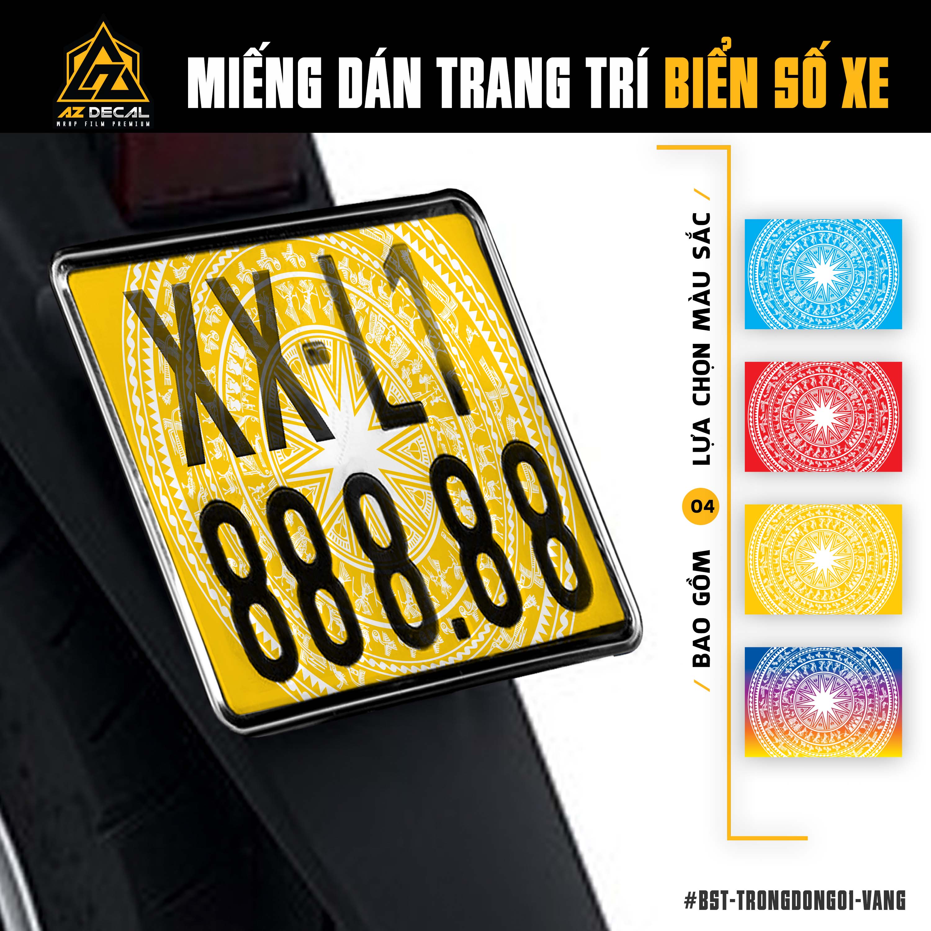 Film decal dán biển số xe máy màu vàng mẫu Trống Đồng