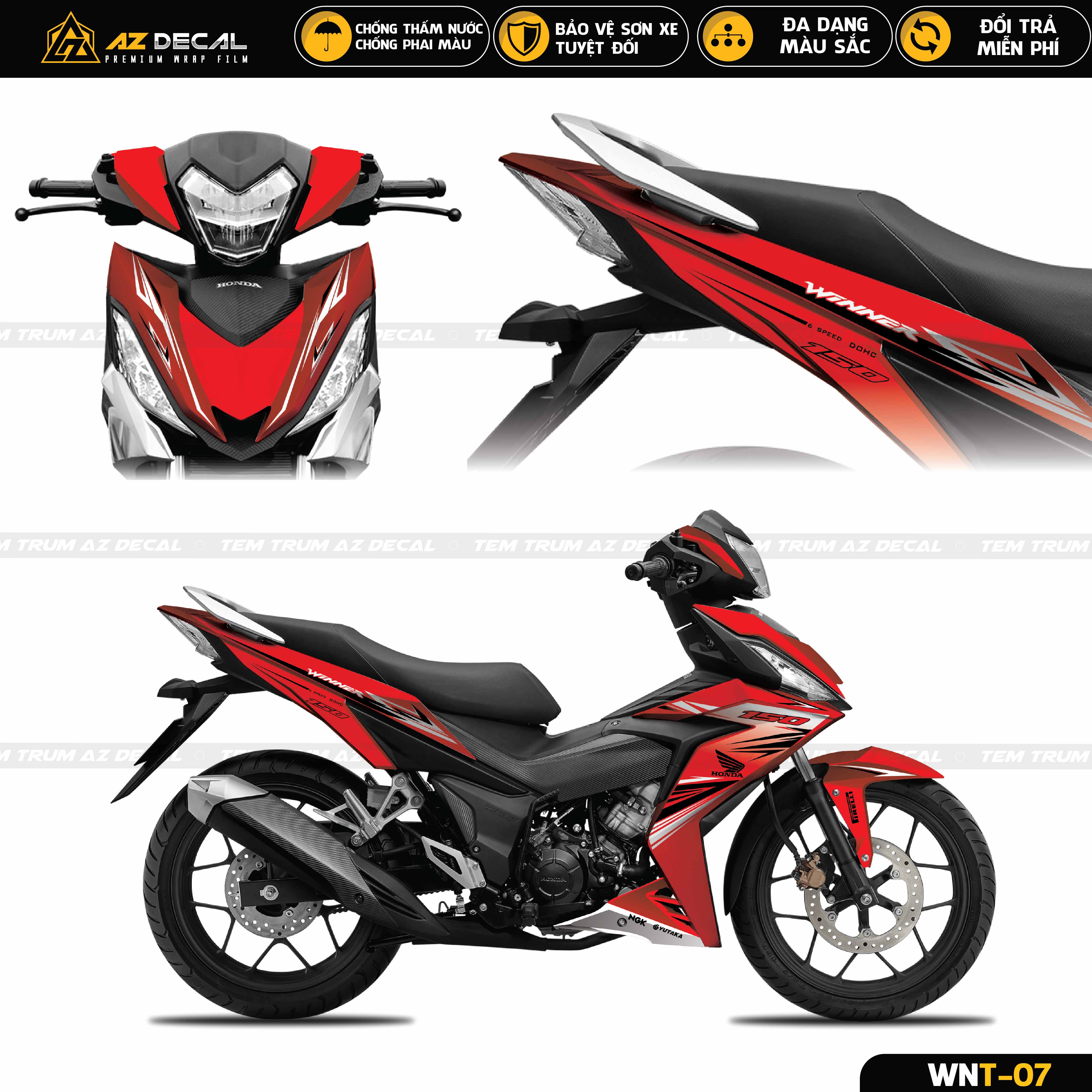 Mẫu decal dán trùm xe Honda Winner 150 màu đỏ