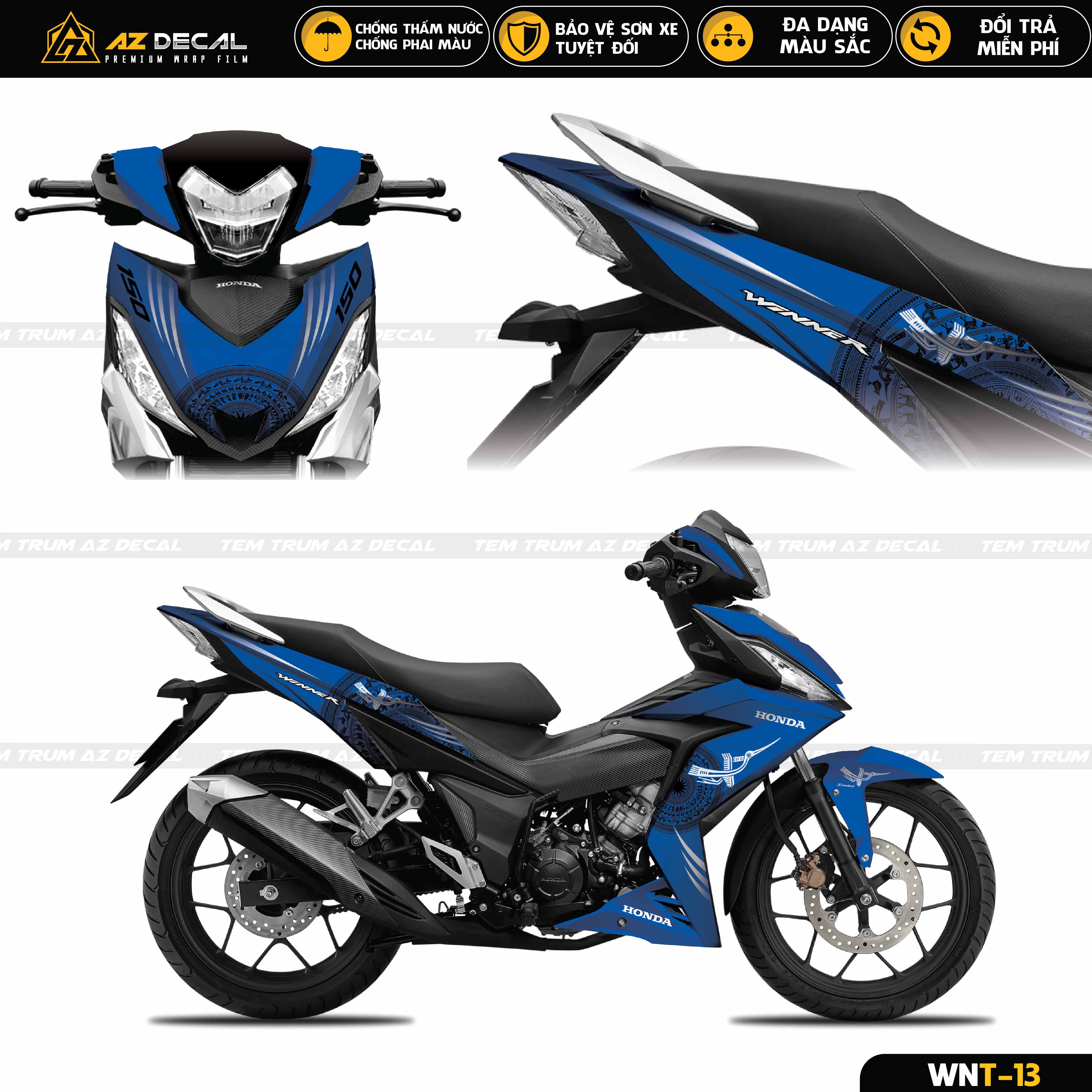 Tem trùm xe Honda Winner 150 mẫu Trống Đồng màu xanh