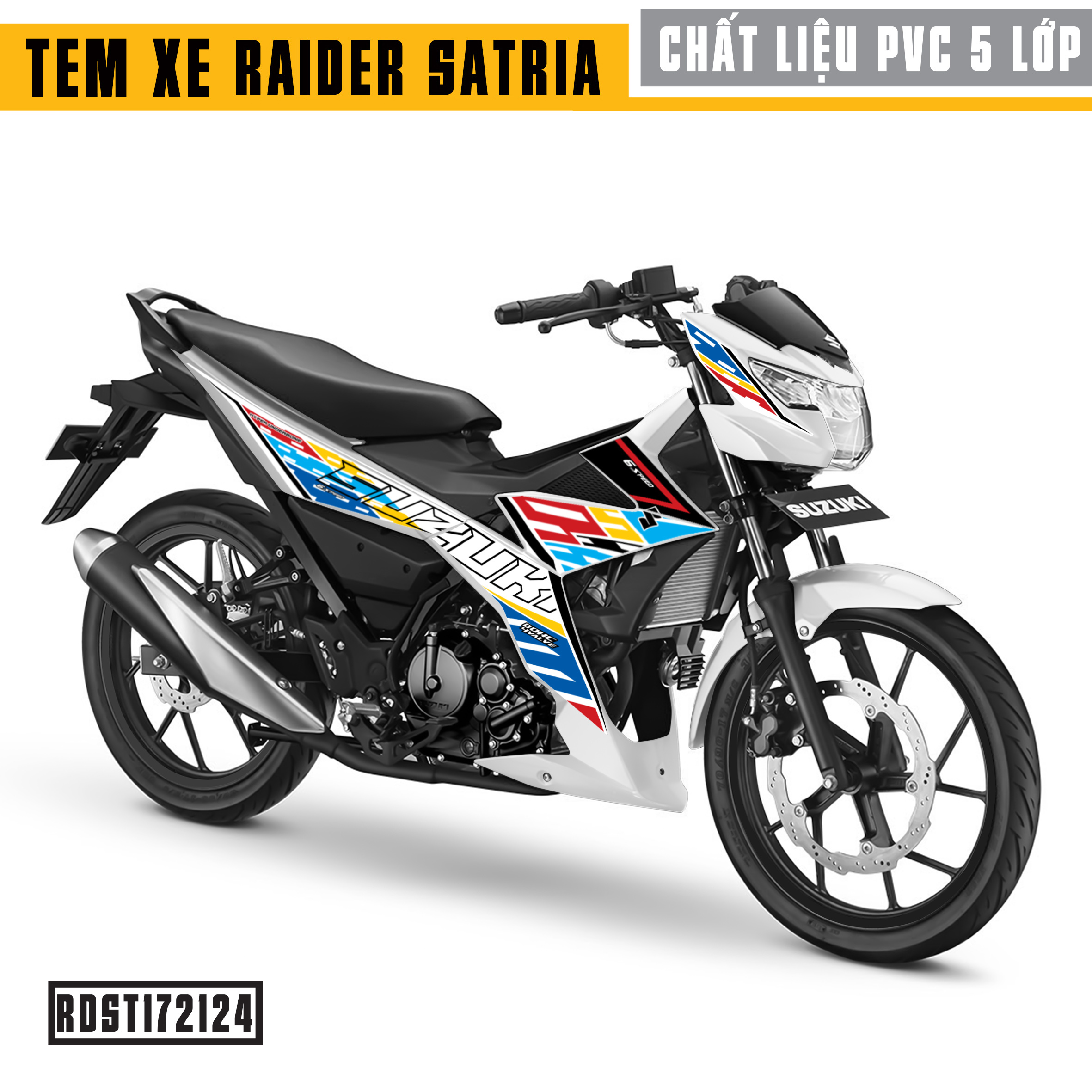 Tem xe Raider/Satria xe trắng mẫu Suzuki