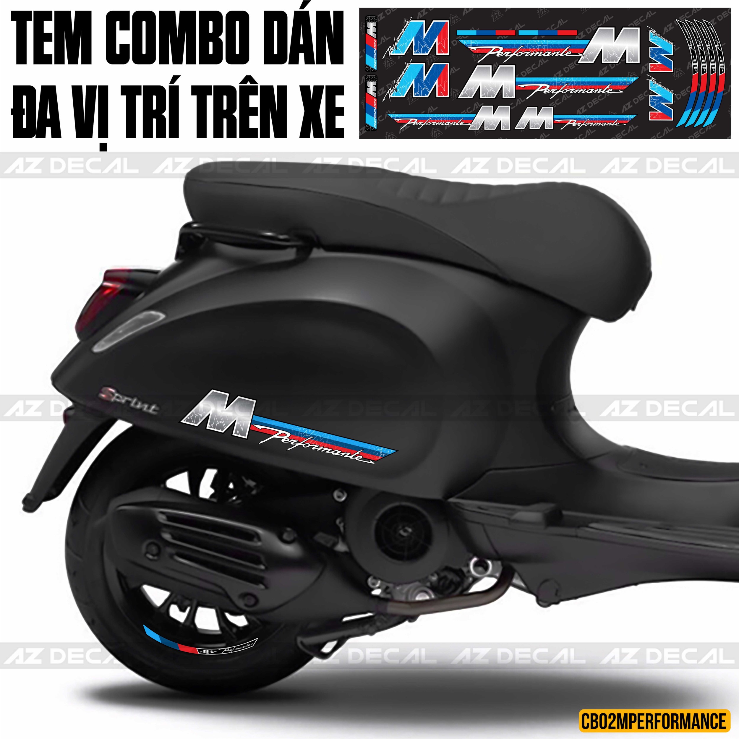 Tem dán trang trí xe Vespa phong cách BMW M Performance