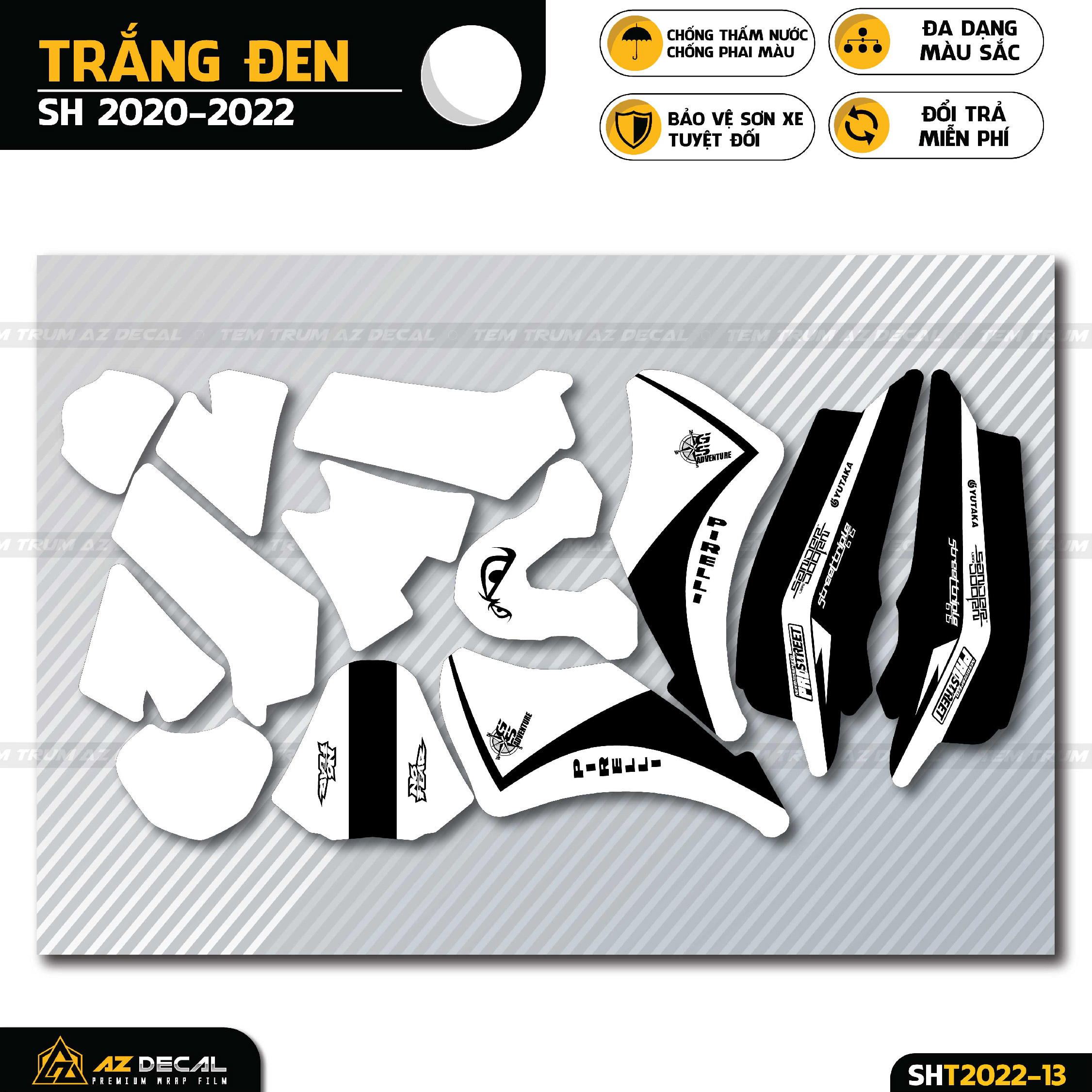 Đề can dán xe SH đẹp phong cách Pro Street trắng đen