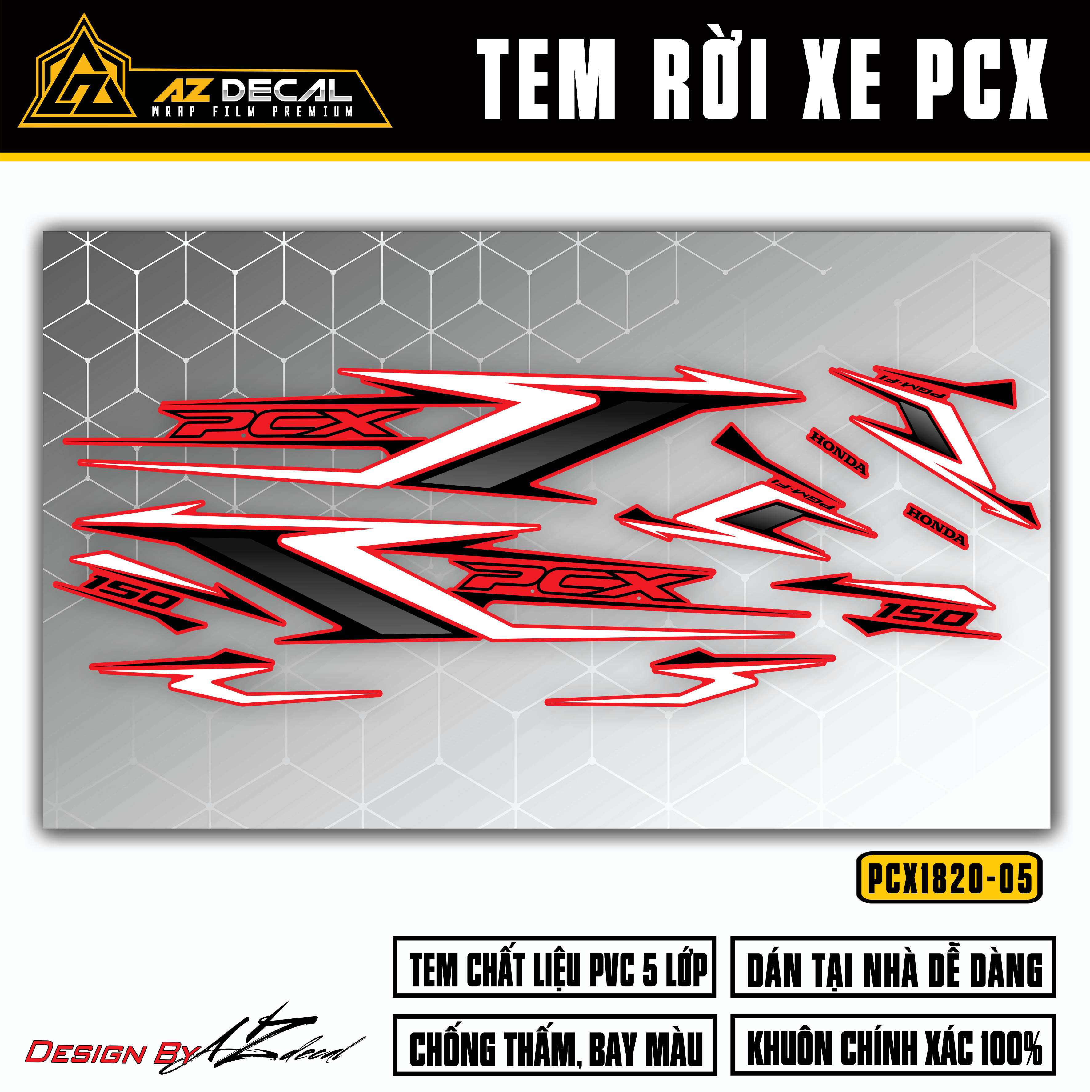 Tem xe PCX 150 đẹp màu đen trắng (nền đỏ)