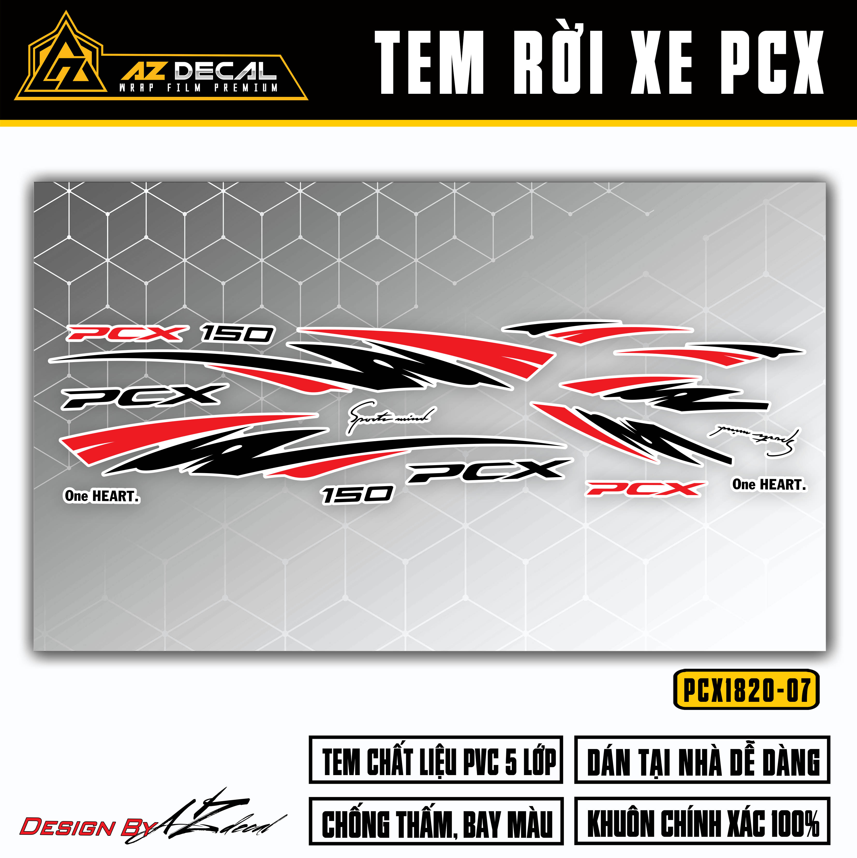 Chi tiết mẫu tem chế PCX đỏ đen (nền trắng) Sport Mind