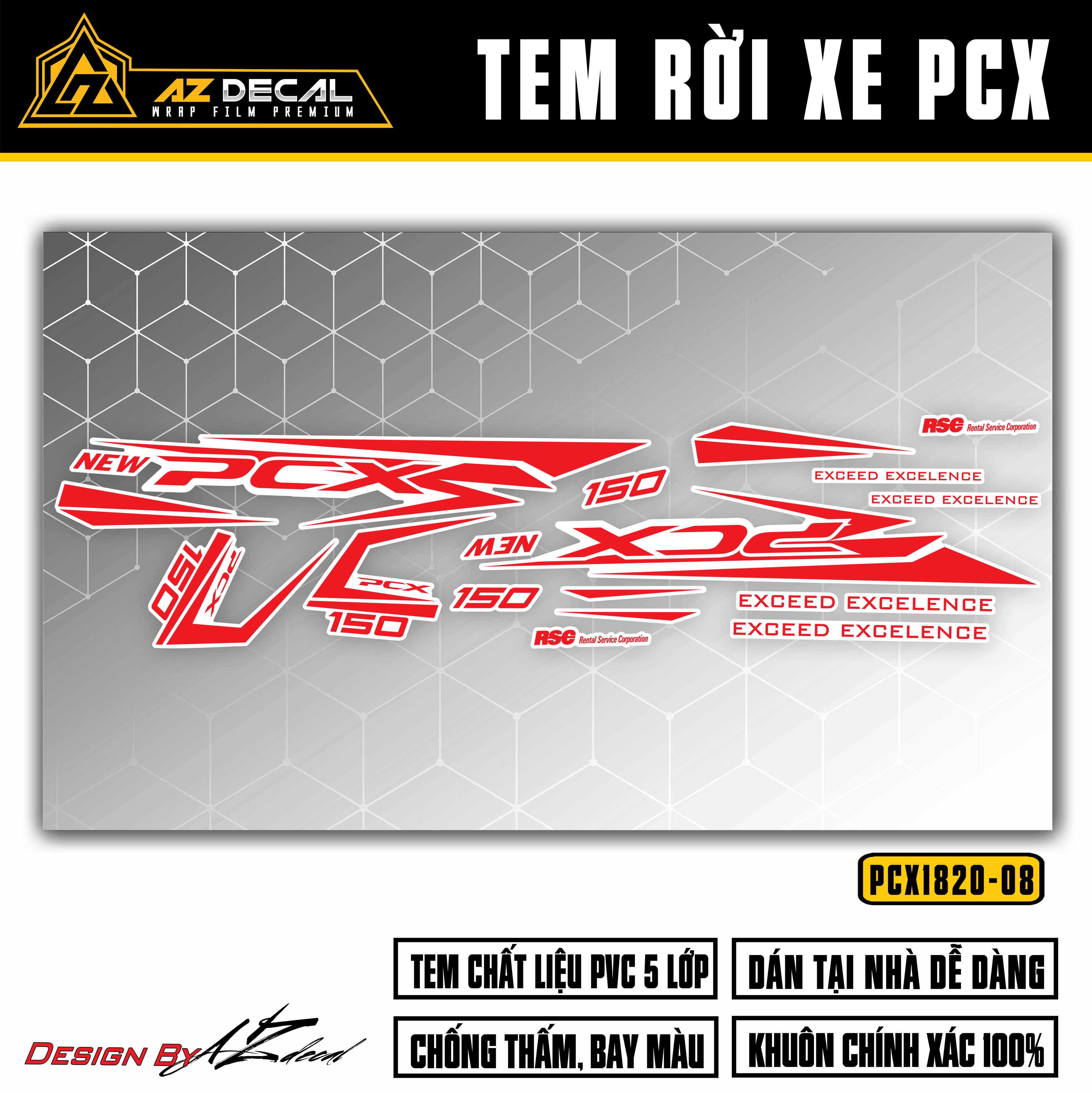 Dán decal xe Honda PCX 150 màu đỏ trắng