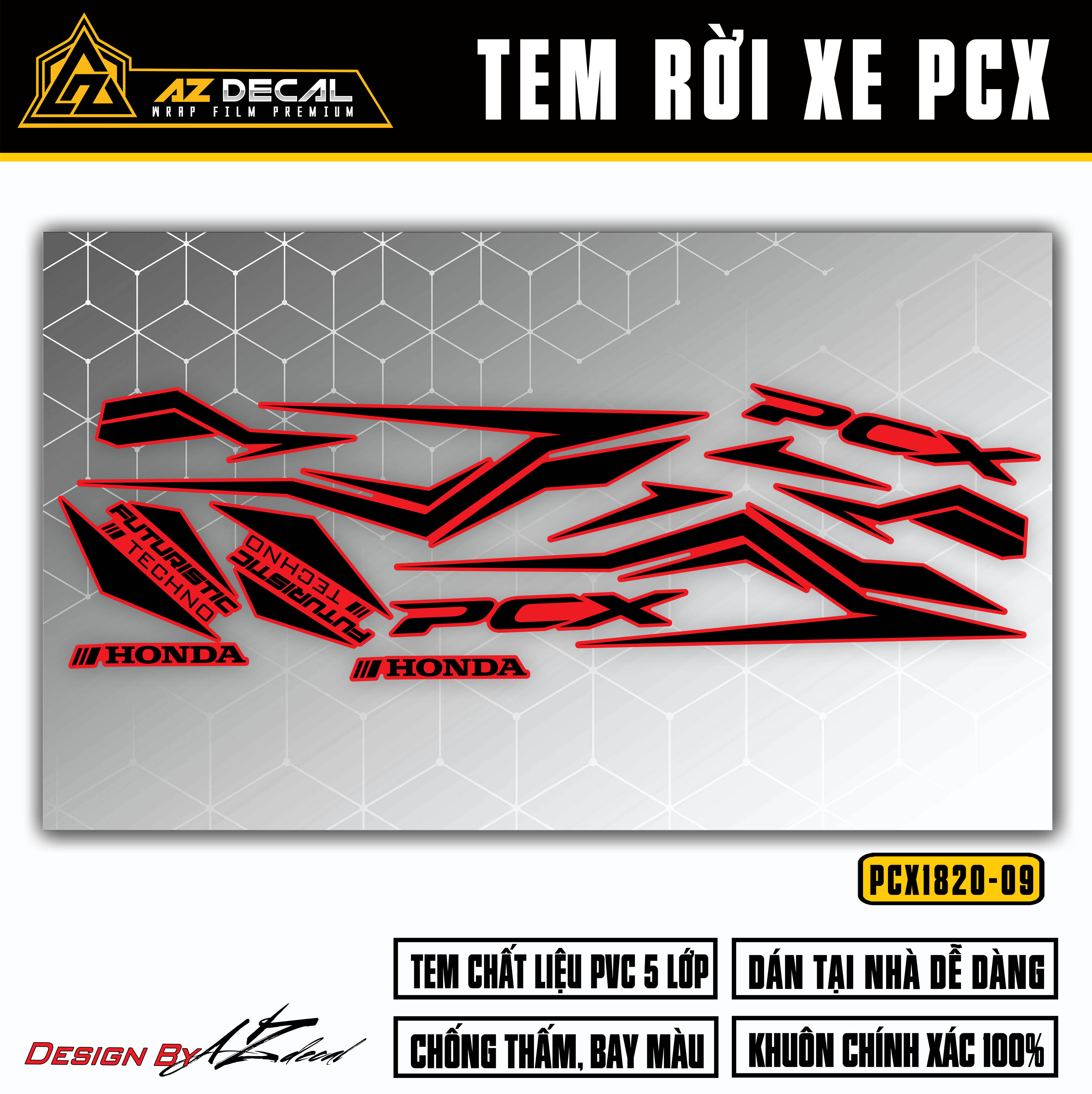 Chi tiết mẫu decal xe PCX thiết kế đẹp màu đỏ đen