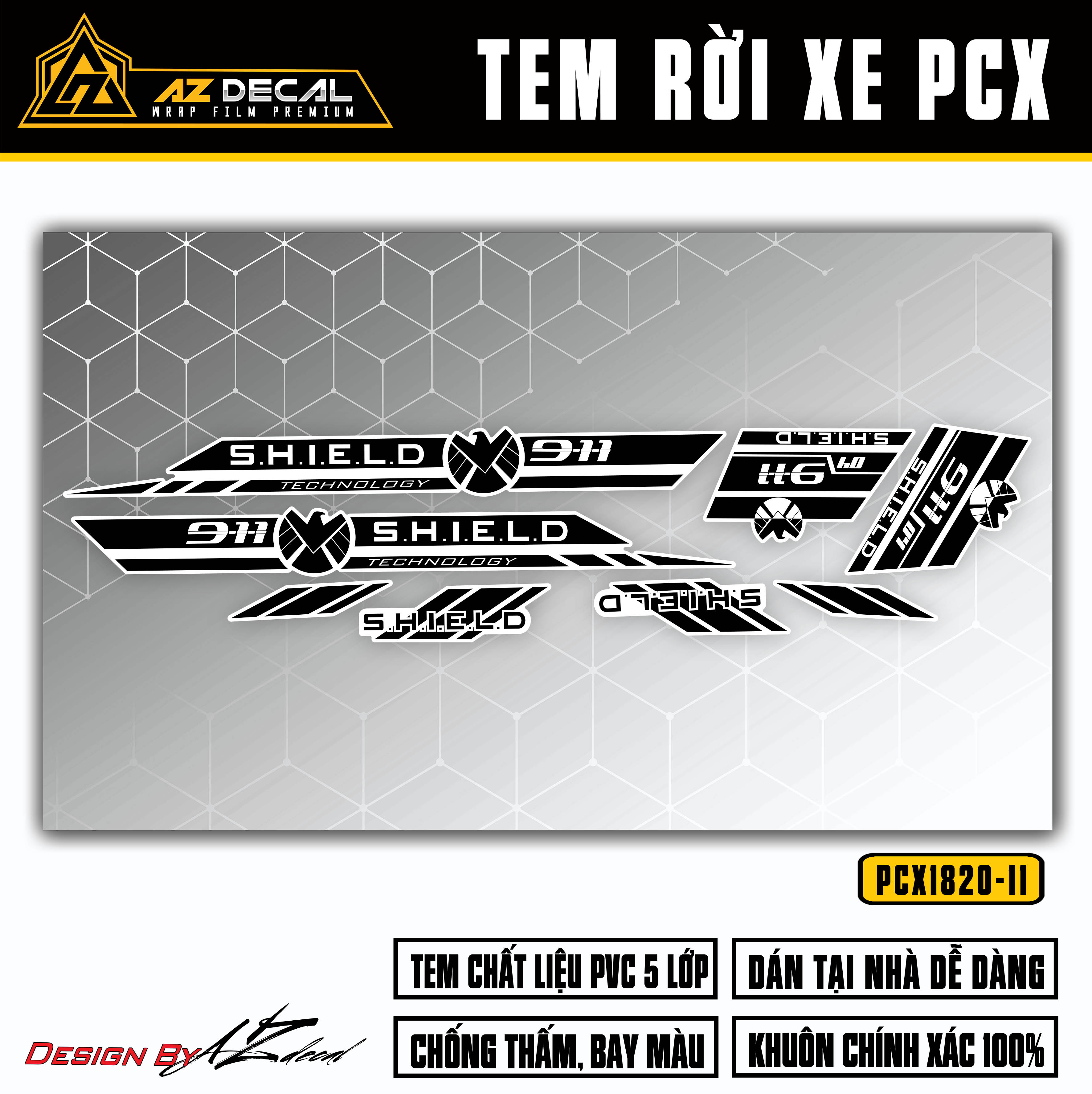 Decal dán xe PCX 125 150 160 màu đen (nền trắng)