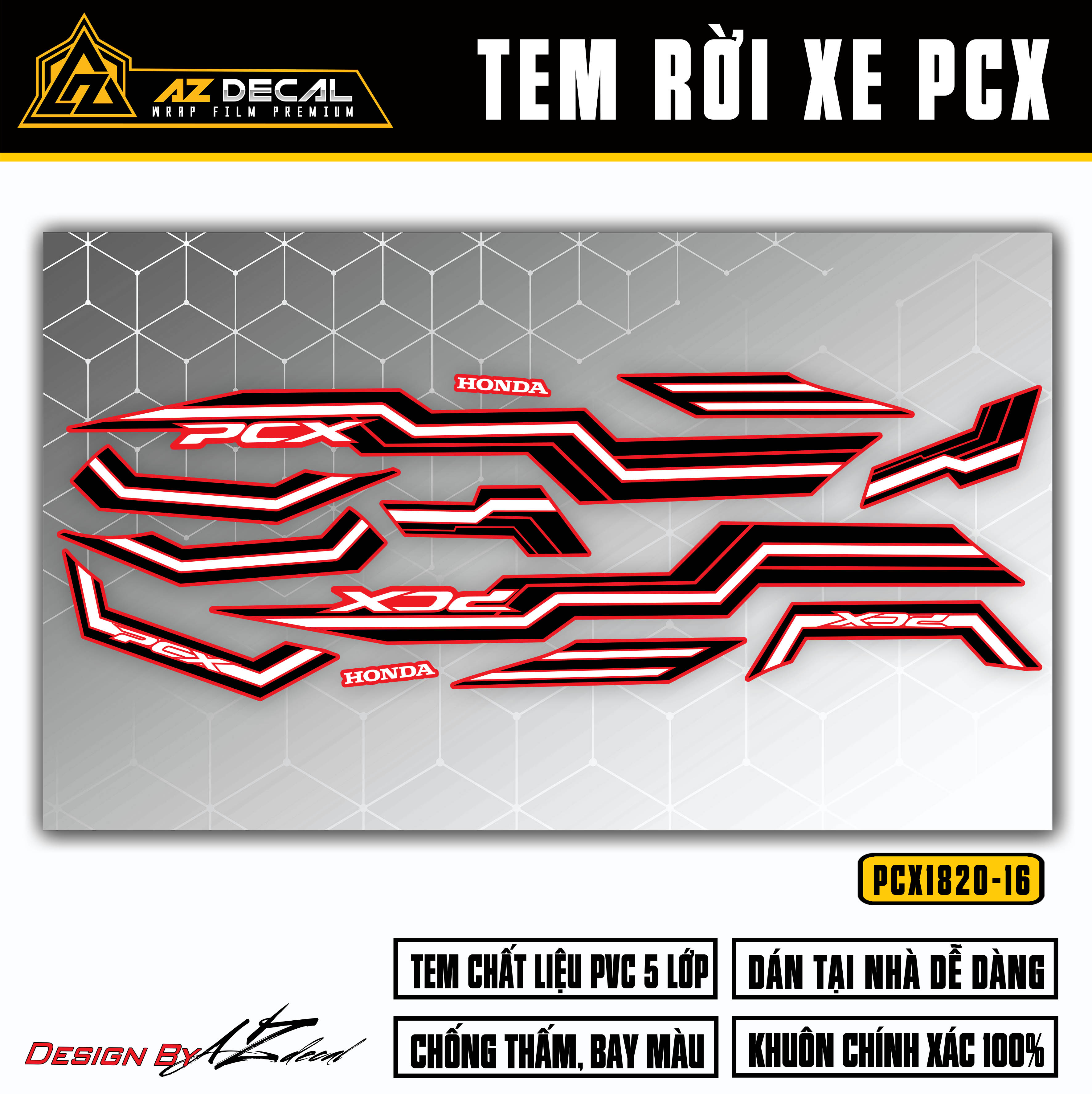 Tem rời dán xe PCX 125 - 150 màu đen (nền đỏ)