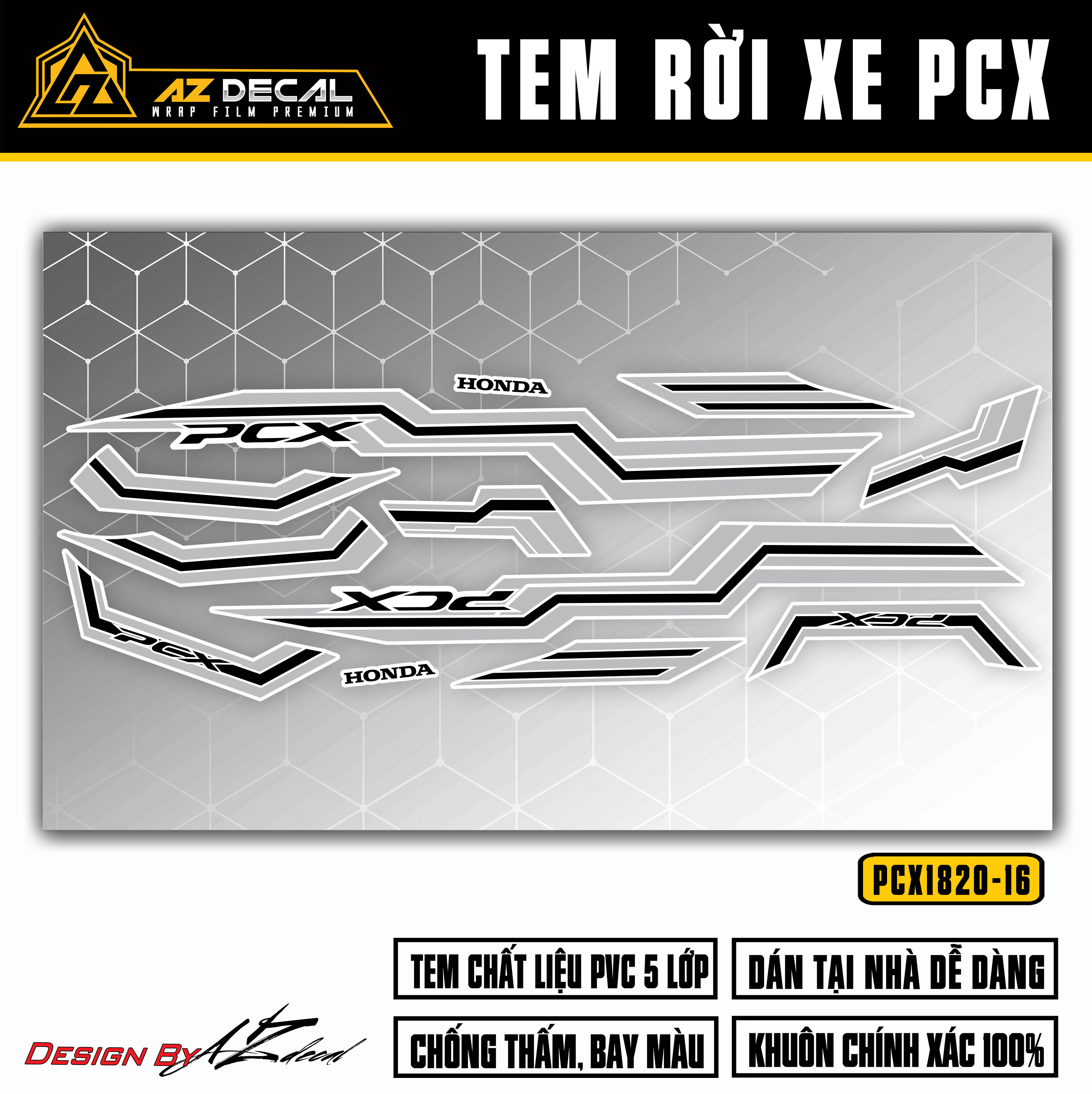 Tem chỉ dán xe PCX 2014 - 2020 màu đen trắng đẹp