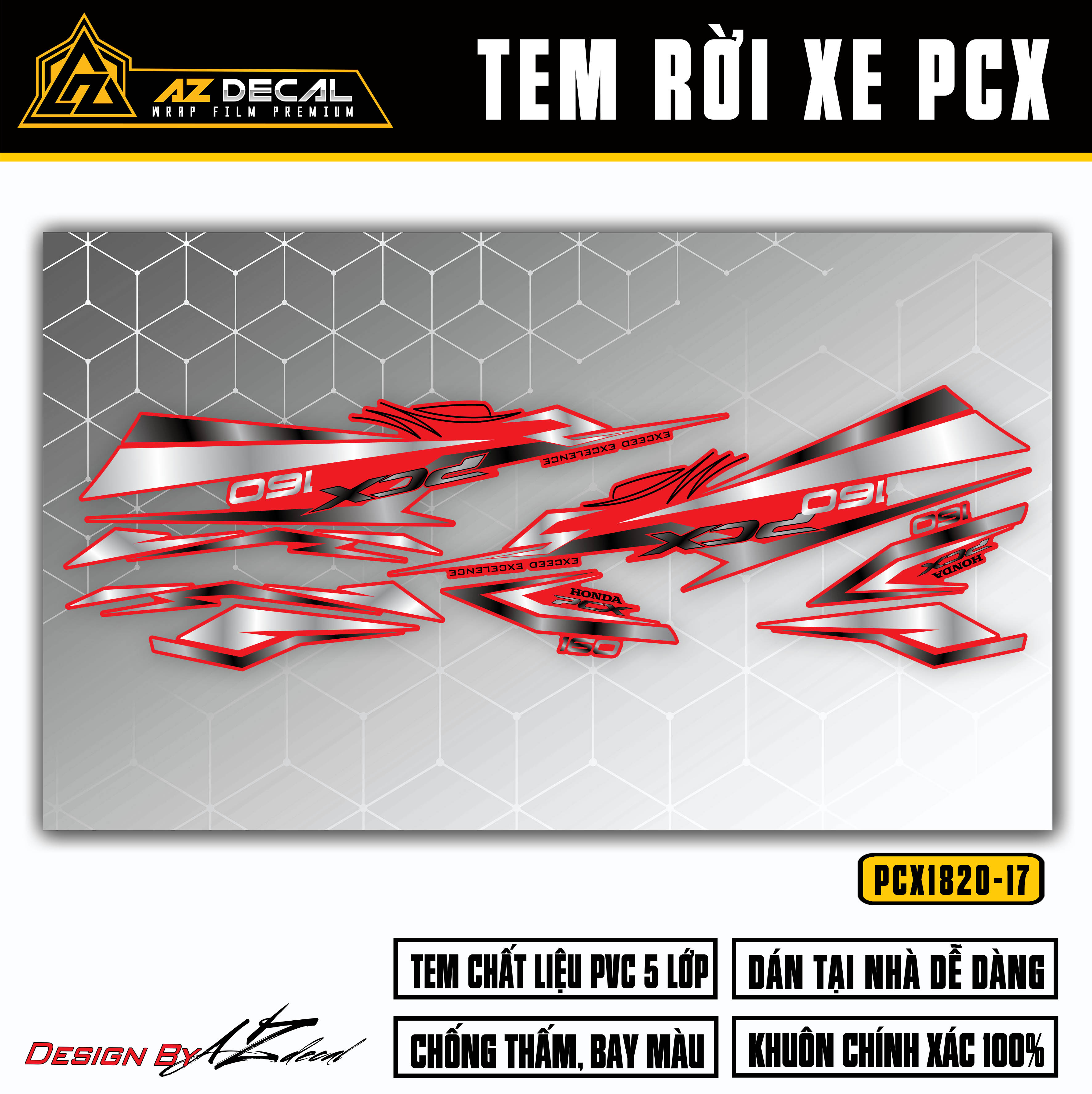 Tem xe PCX 160 đẹp dán xe đỏ