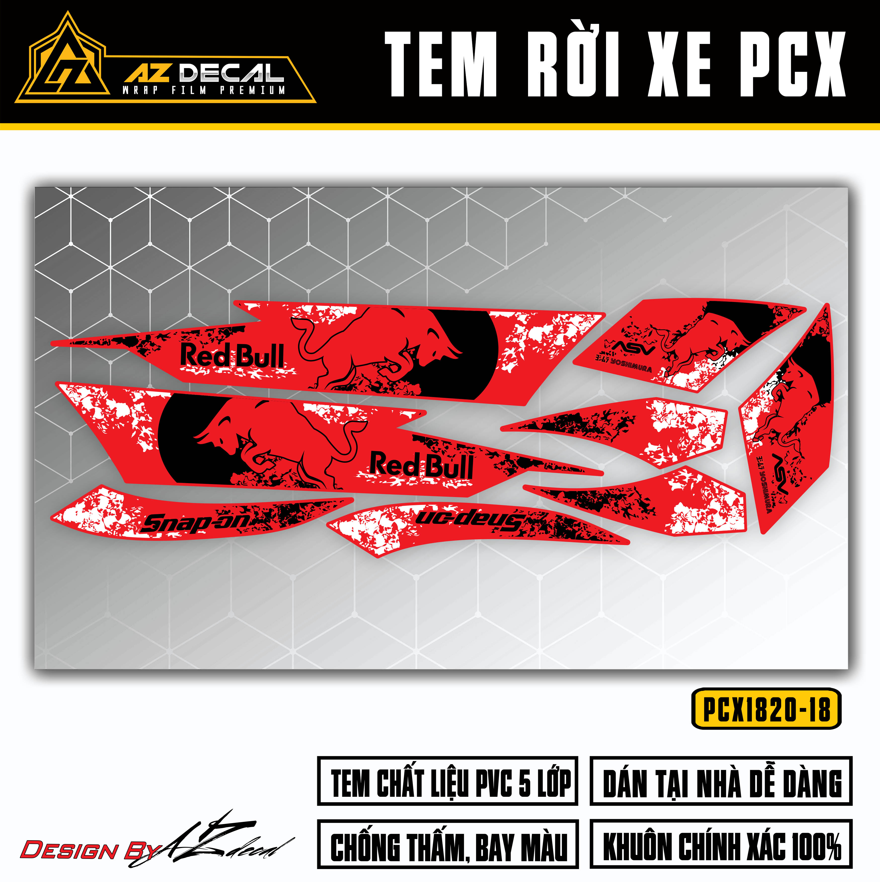 Tem PCX 125 150 đỏ đen phong cách Redbull