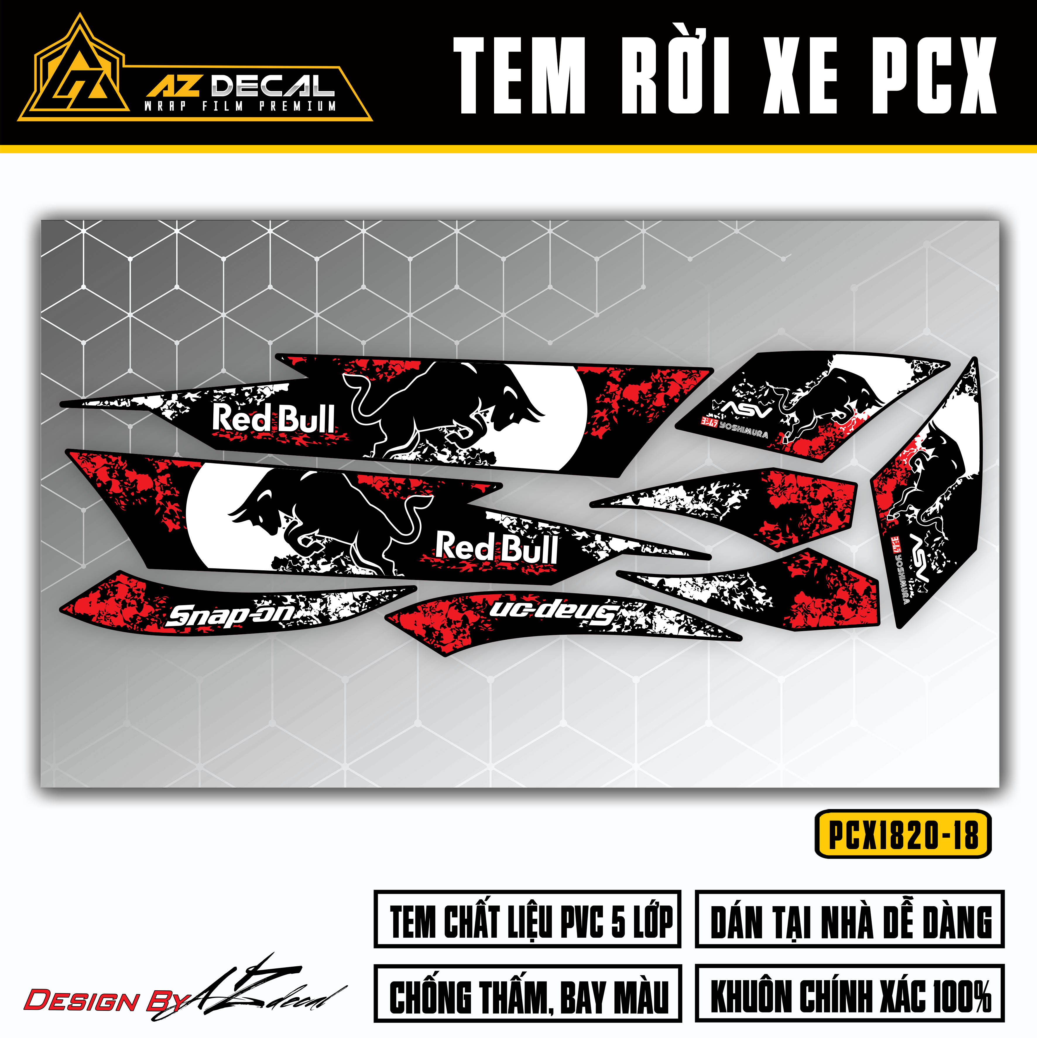 Tem chế PCX mẫu Red Bull dán xe đen