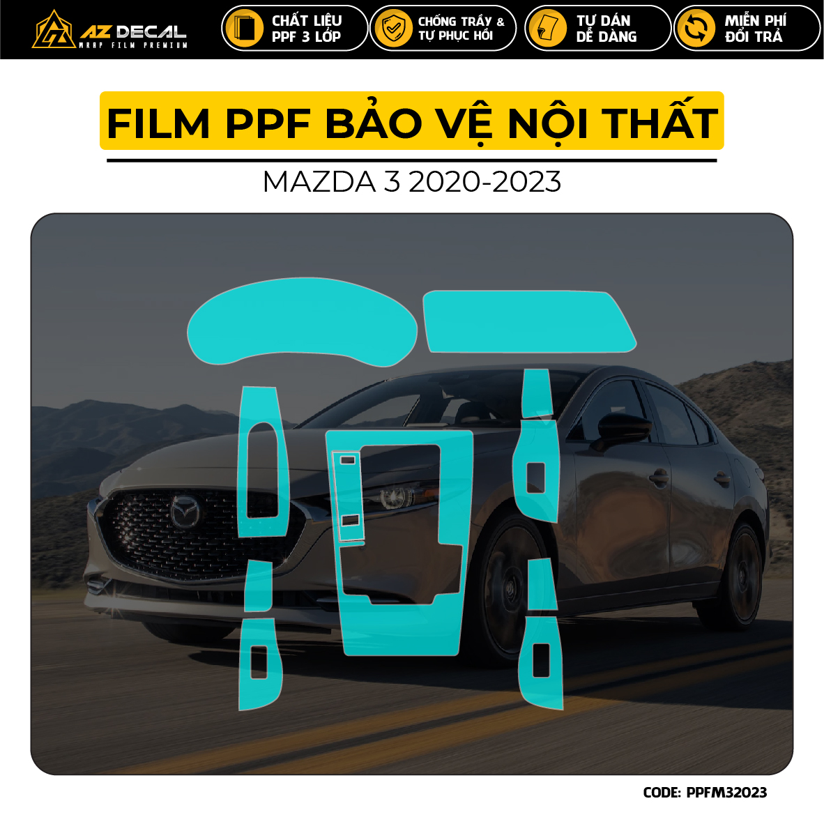 Dán film PPF chống xước xe oto Mazda 3 Đời 2020 - 2023