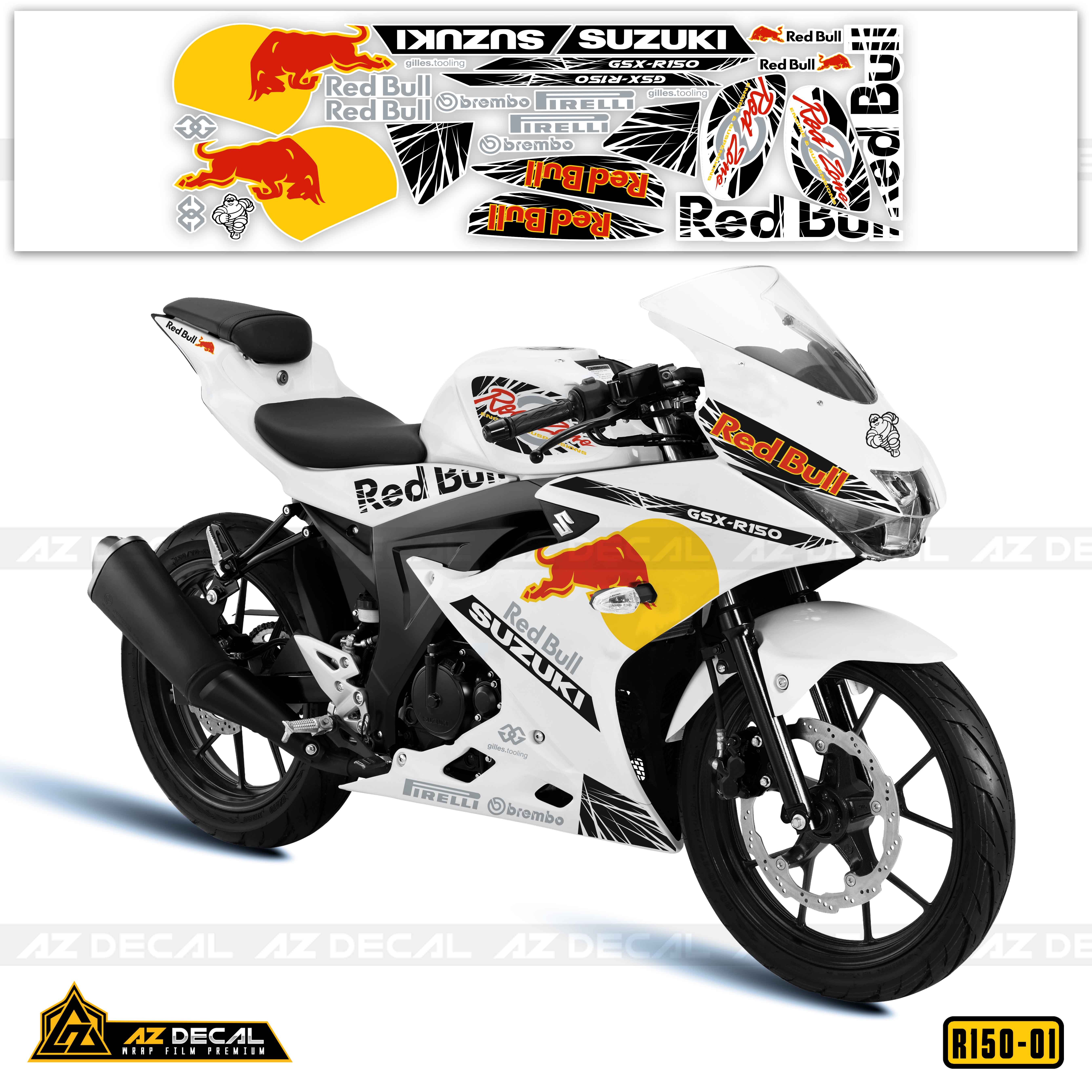 Dán decal xe GSX R150 trắng phong cách Red Bull