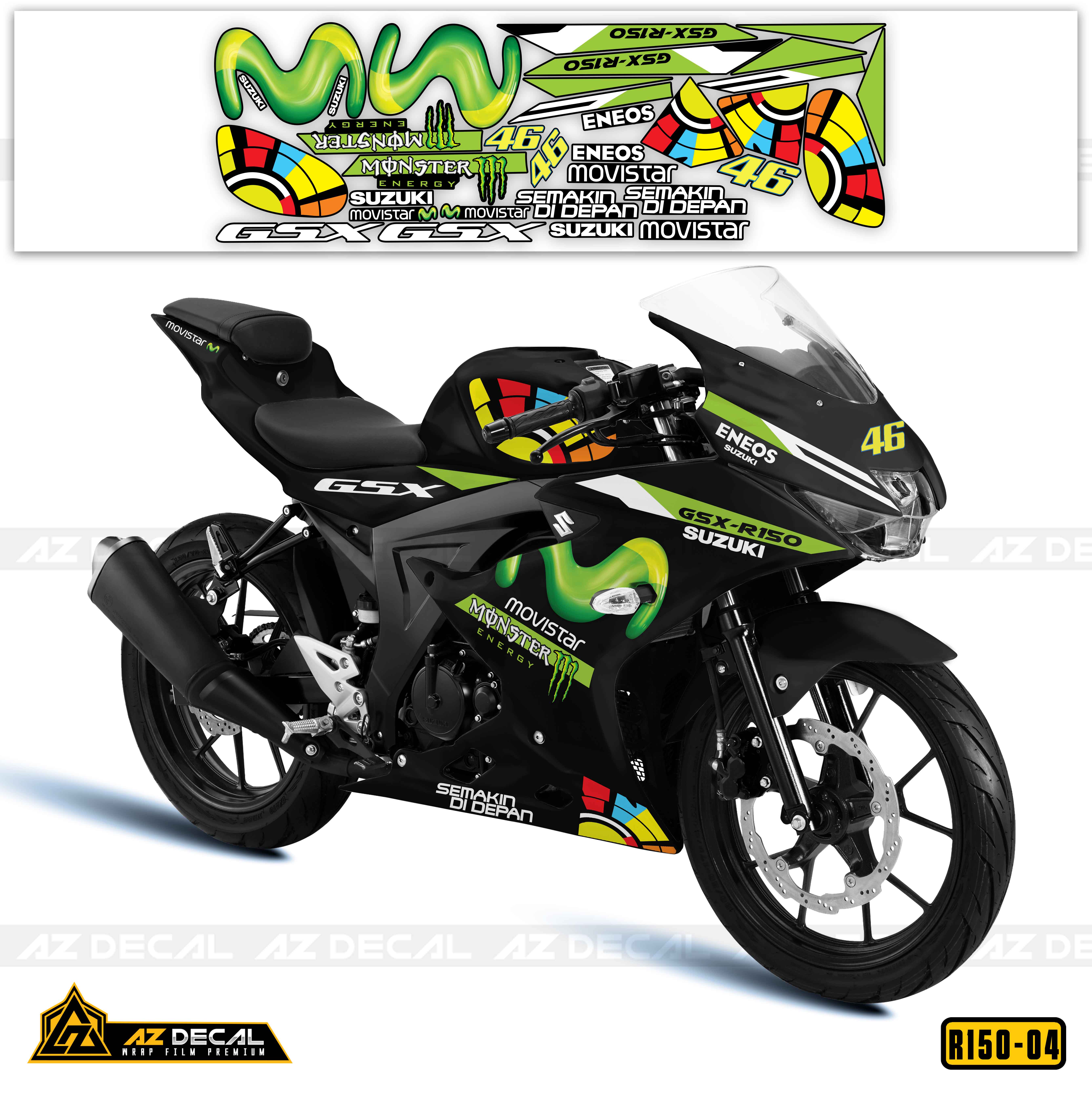 Dán decal xe GSX R150 phong cách Movistar xanh đen