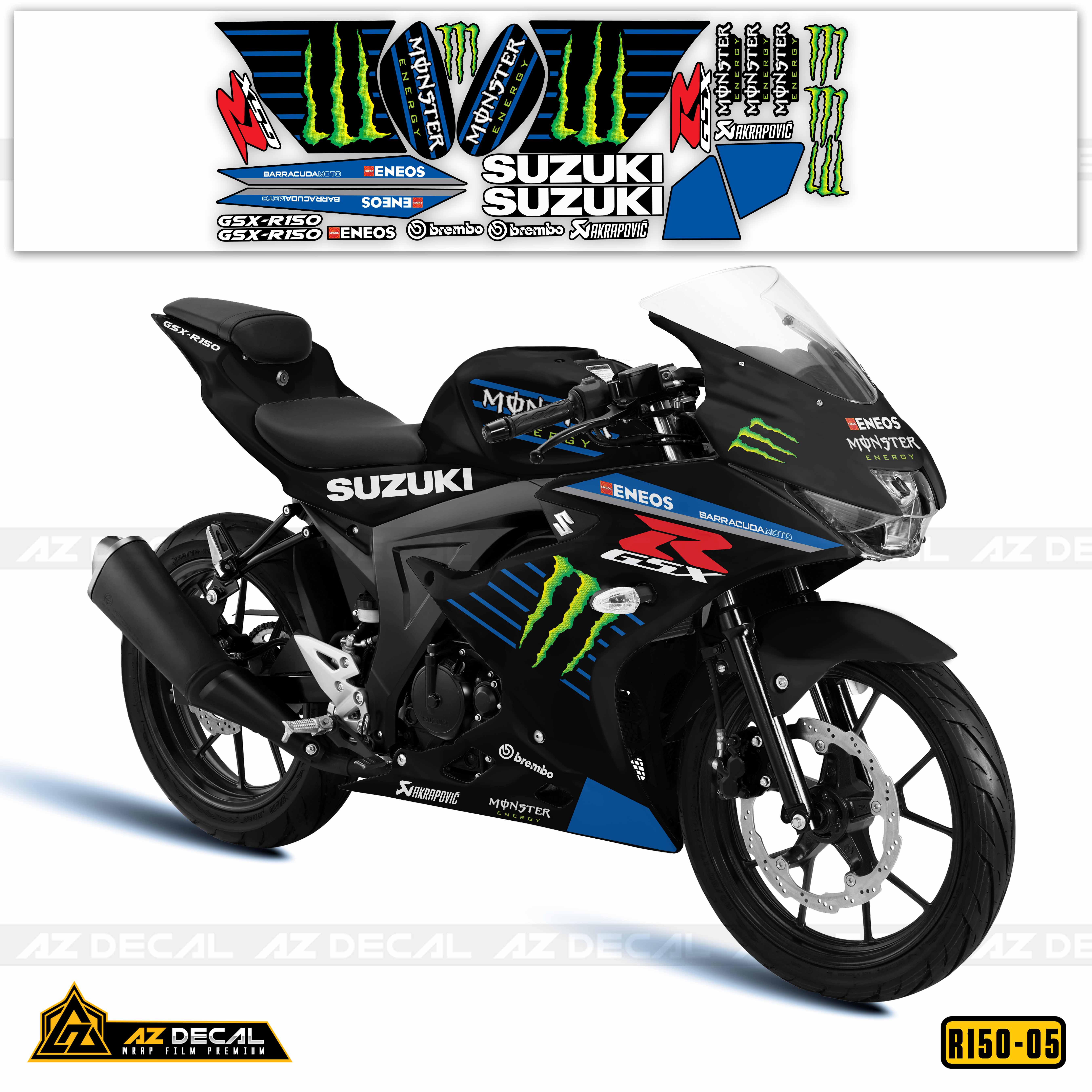 Tem xe GSX R150 phong cách Monster cho xe đen