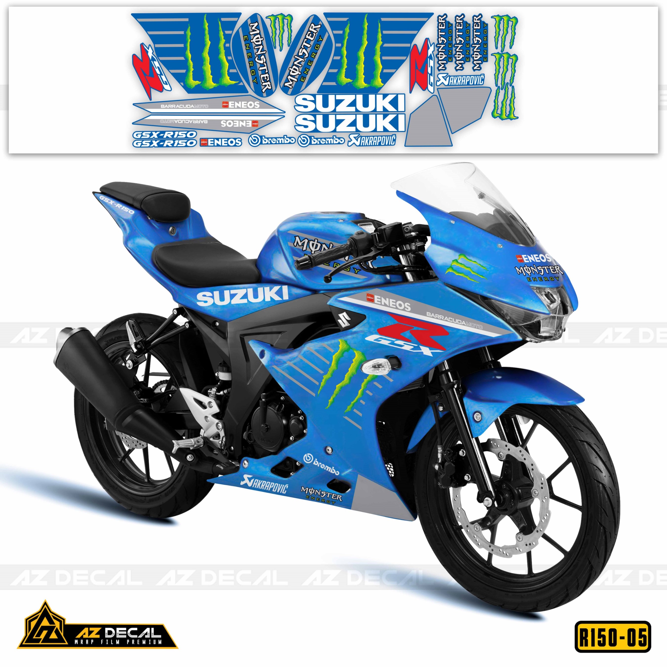 Tem xe GSX-R150 phong cách Monster cho xe xanh