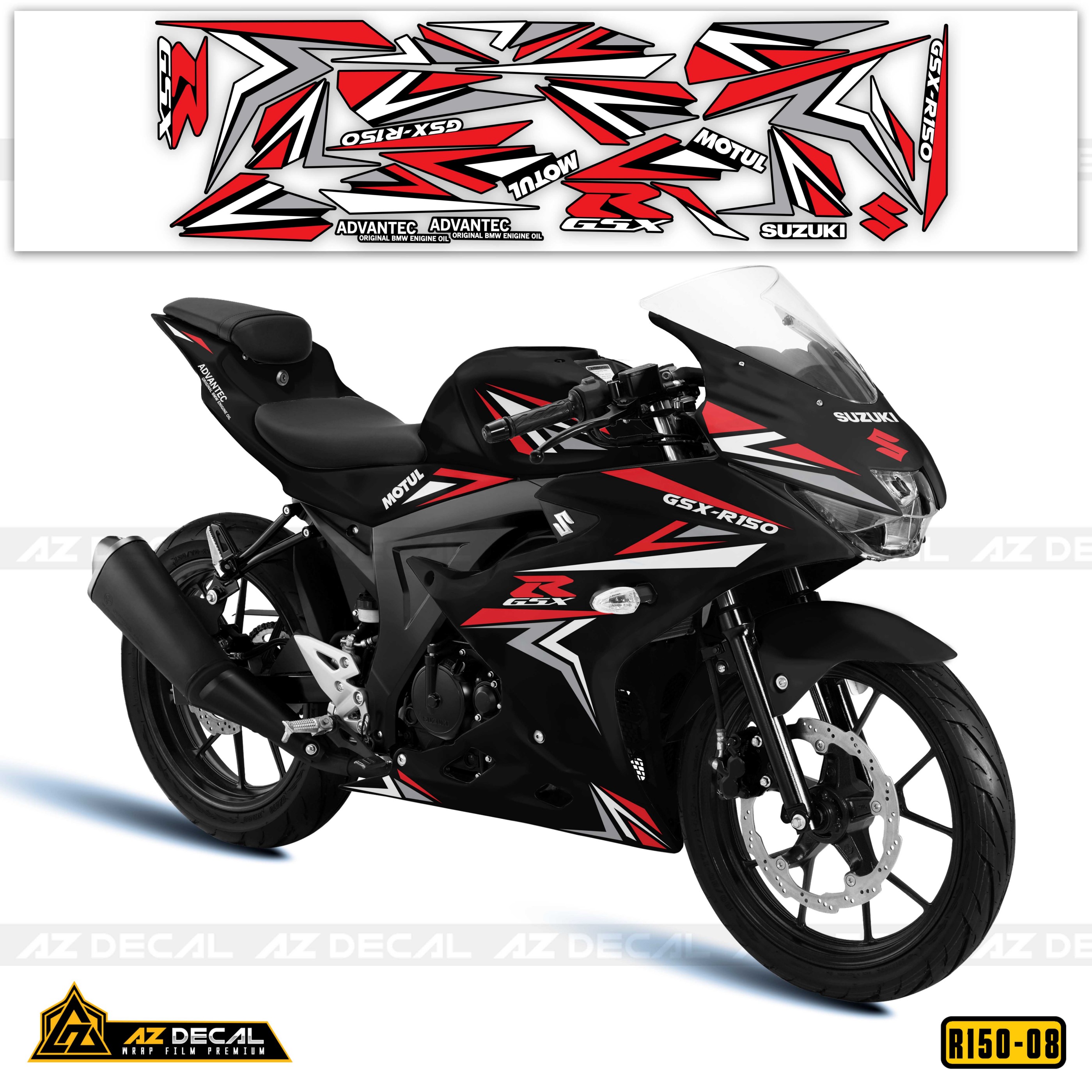 Dán decal xe GSX R150 màu đỏ trắng cho xe đen