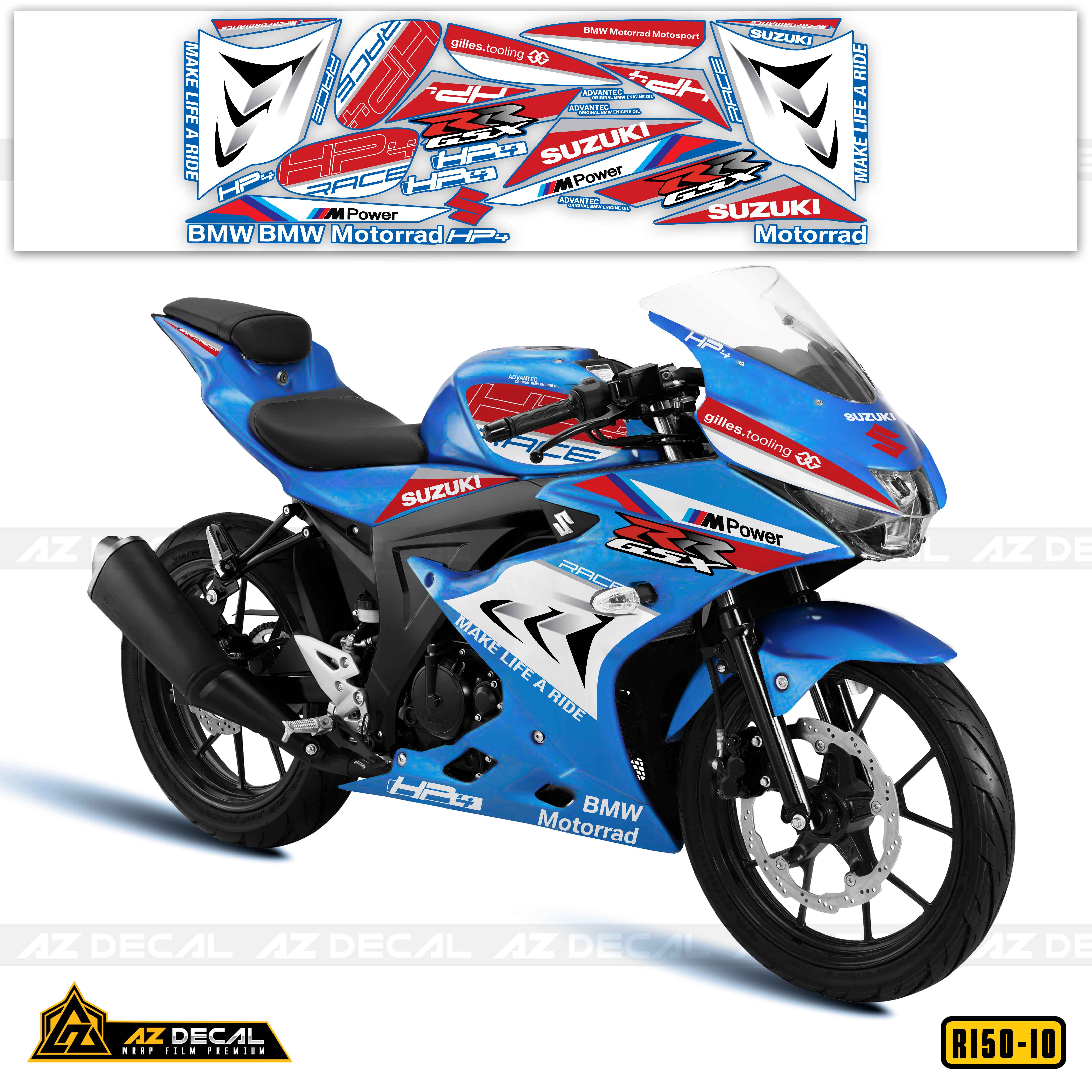 Tem chế xe GSX R150 xanh dương mẫu HP4