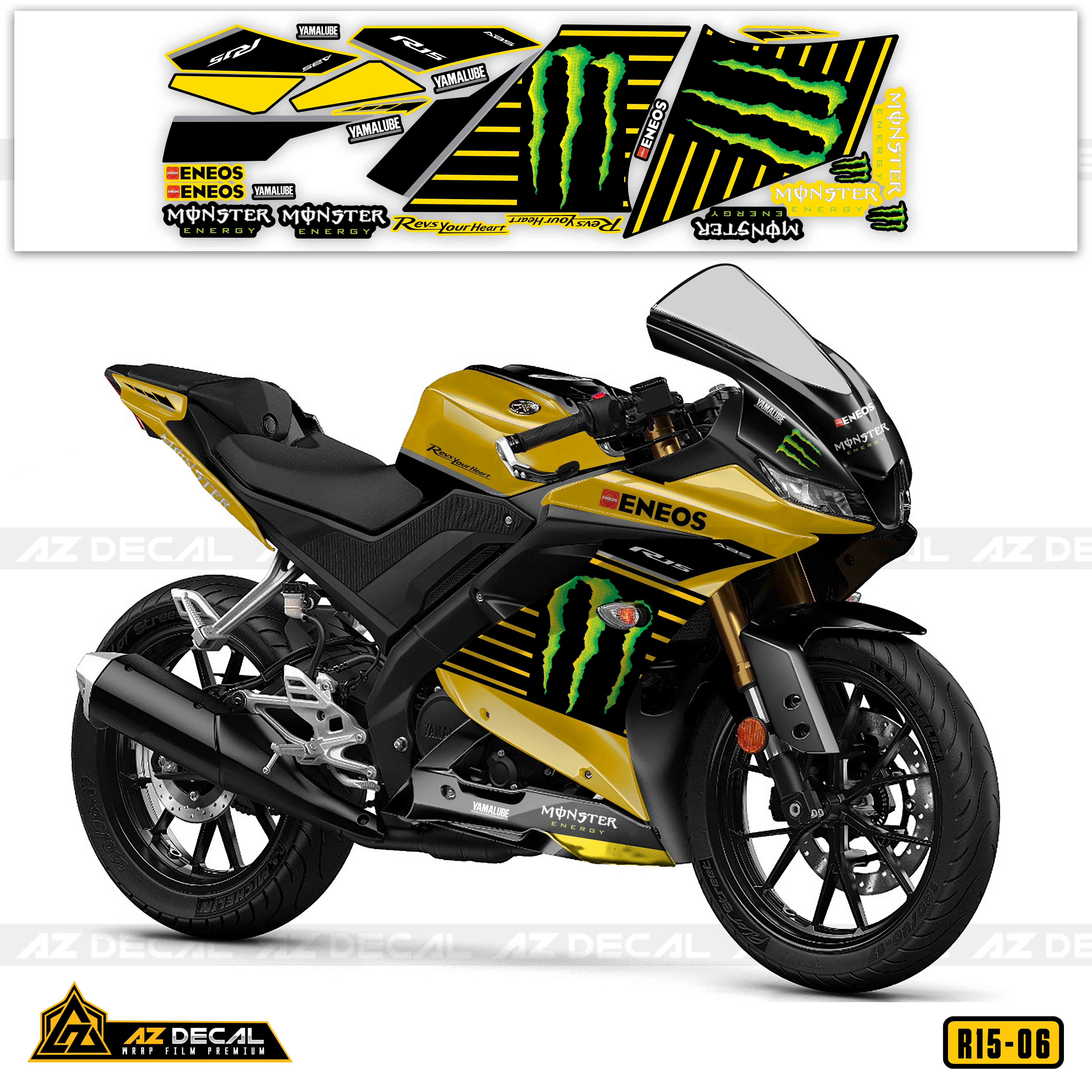 Decal dán R15 V3 mẫu Monster cho xe vàng