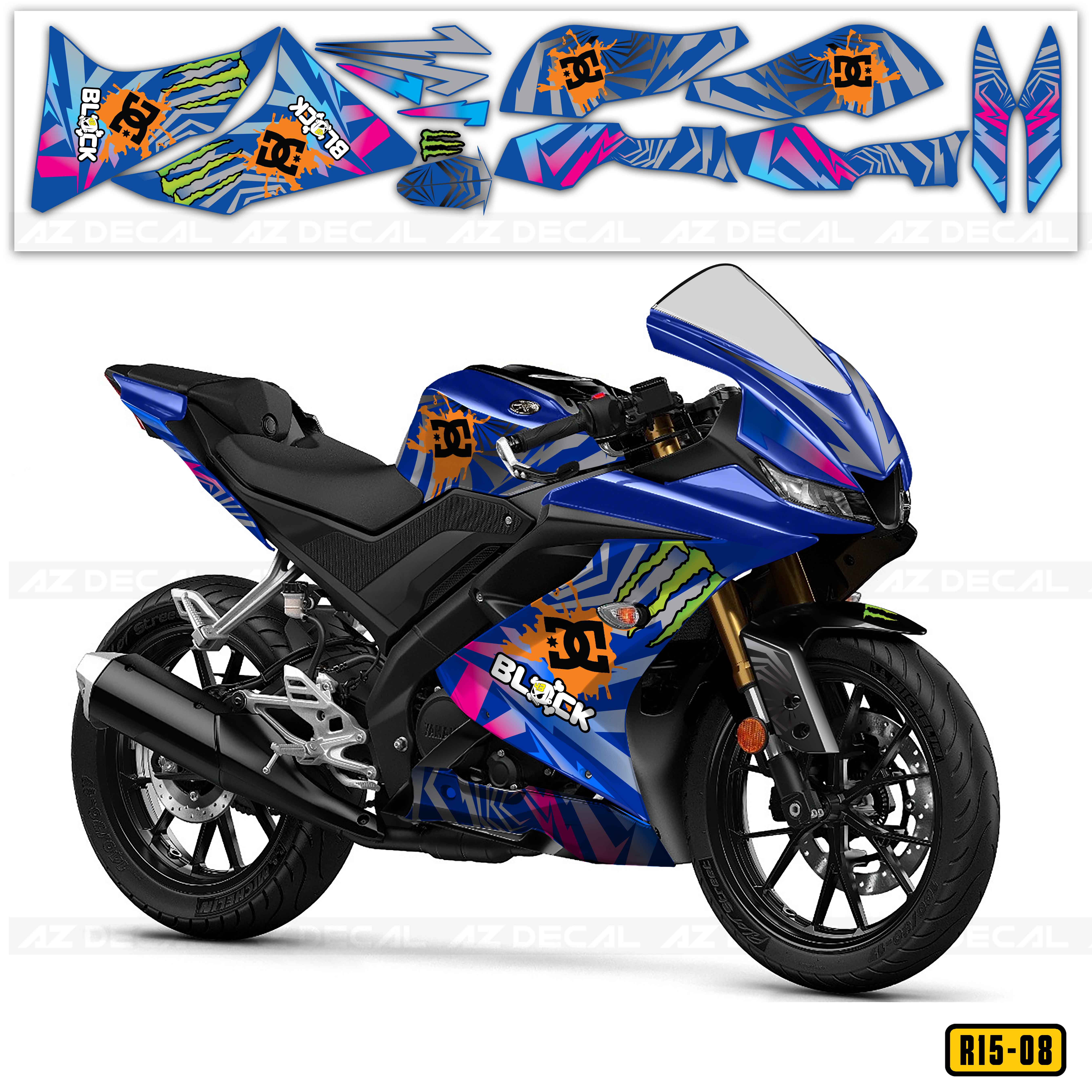 Dán decal xe R15 V3 mẫu Ken Block cho xe xanh GP