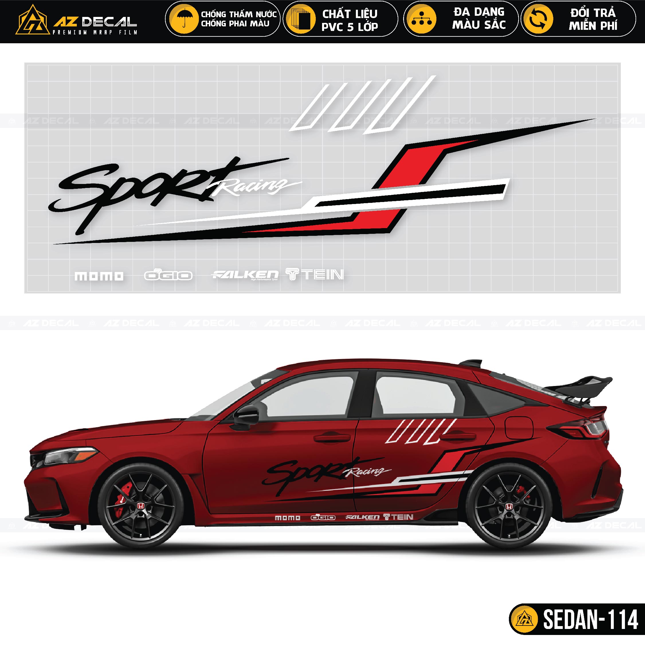 Decal Sport Racing đơn giản dán sườn xe ô tô Sedan