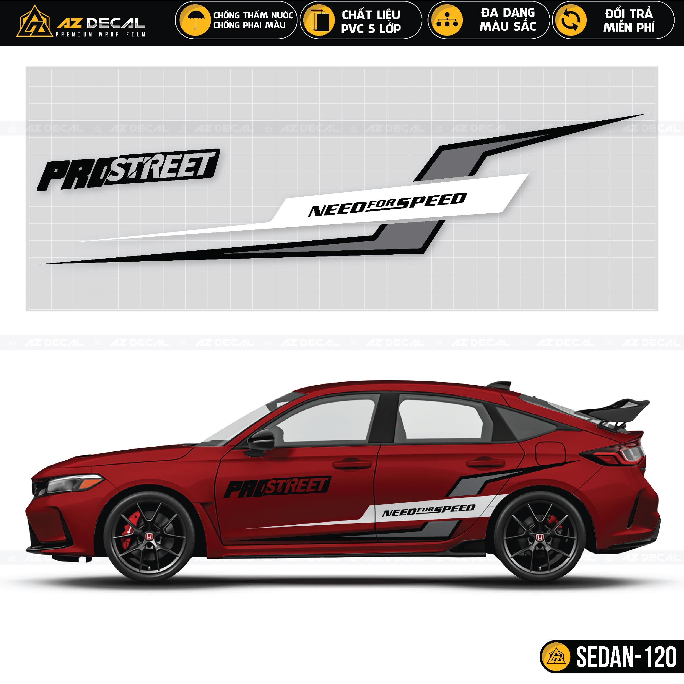 Need For Speed tem dán xe ô tô Sedan đỏ
