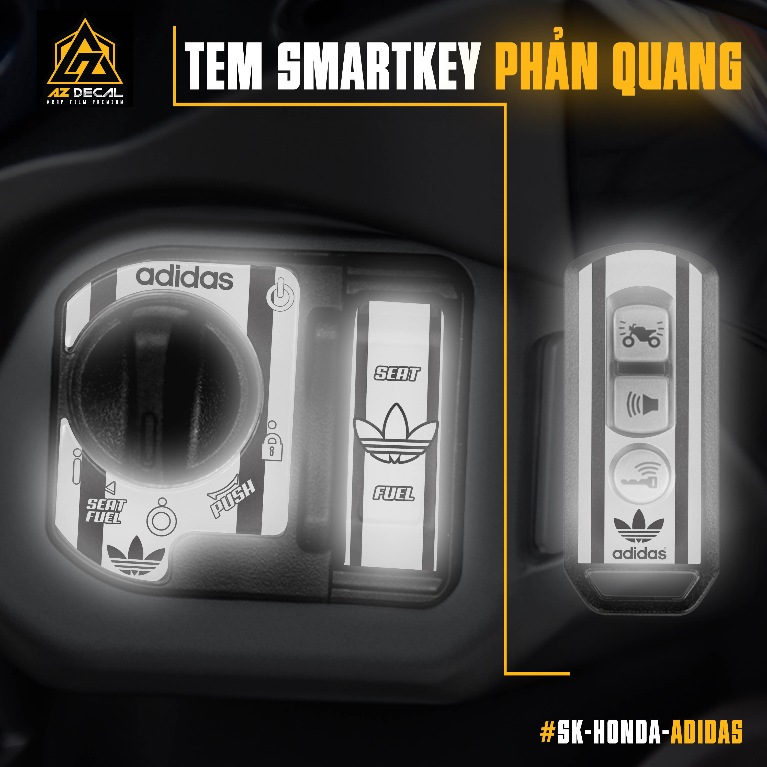 Decal phản quang dán Smartkey Honda mẫu Adidas