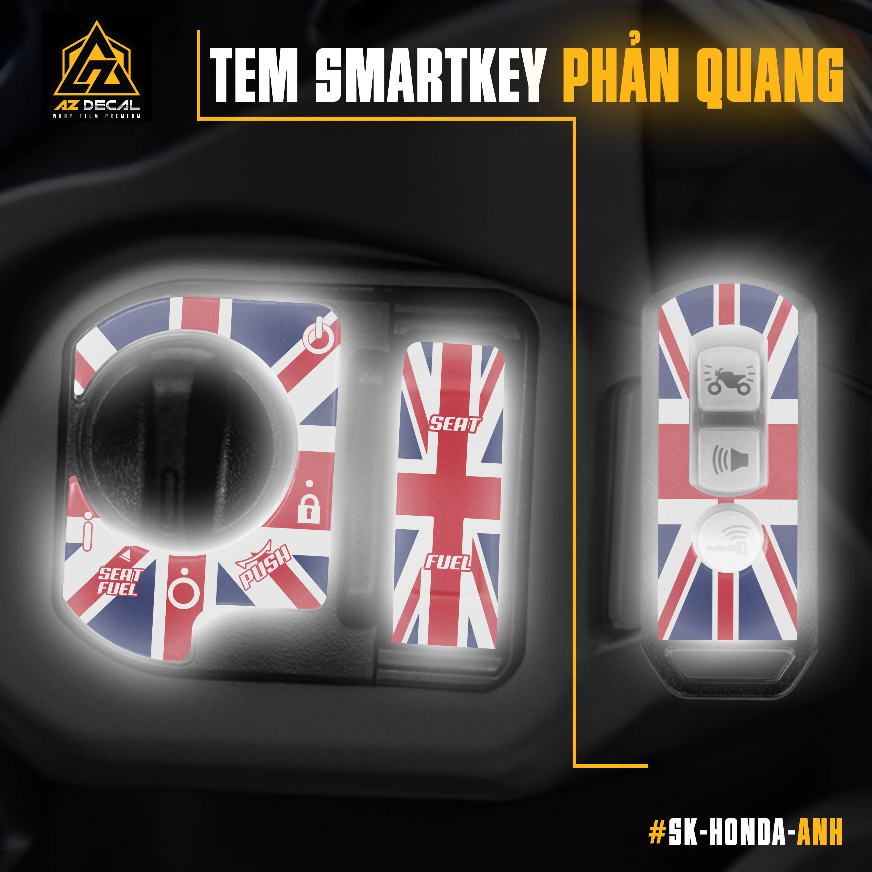 Decal phản quang dán ổ khoá và remote smart key Honda